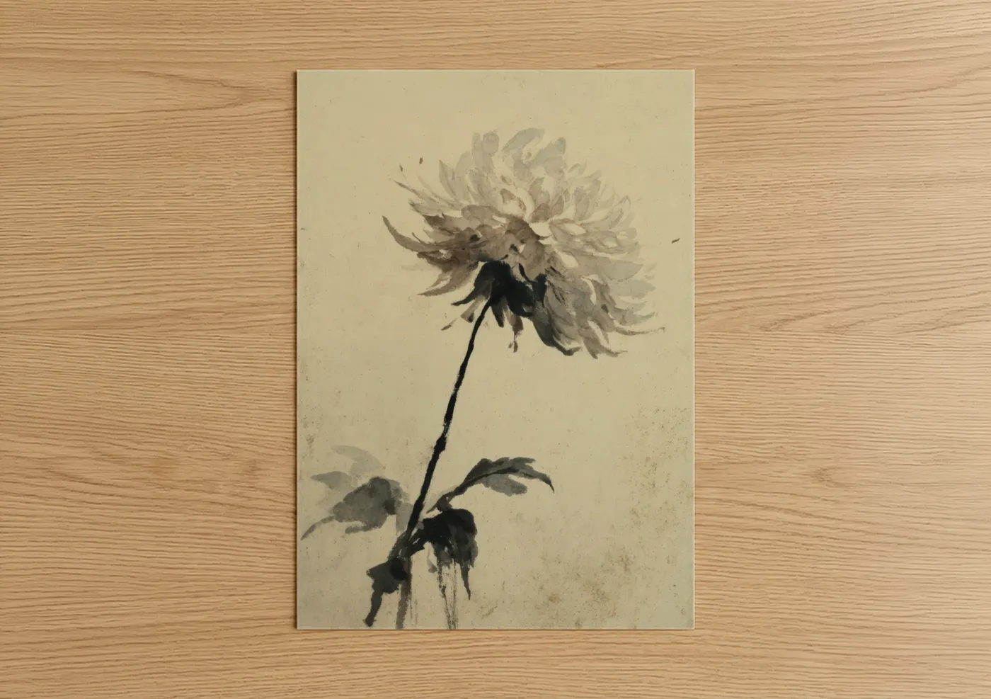 Monochrome Dahlia Ink Watercolor Painting Wall Art