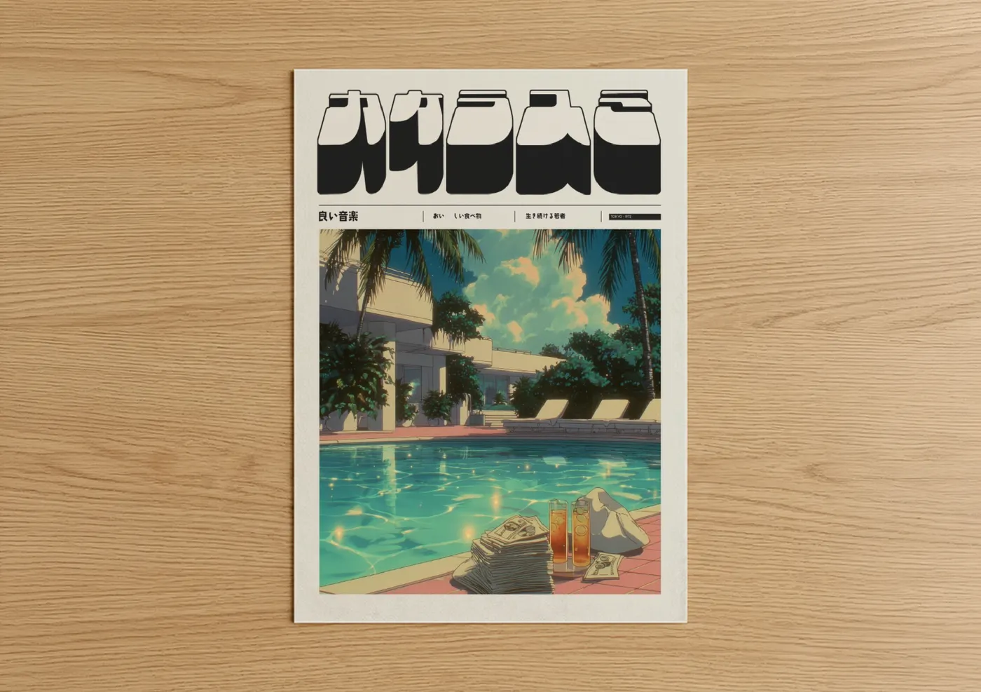 Anime Poolside Summer Aesthetic Illustration Wall Art