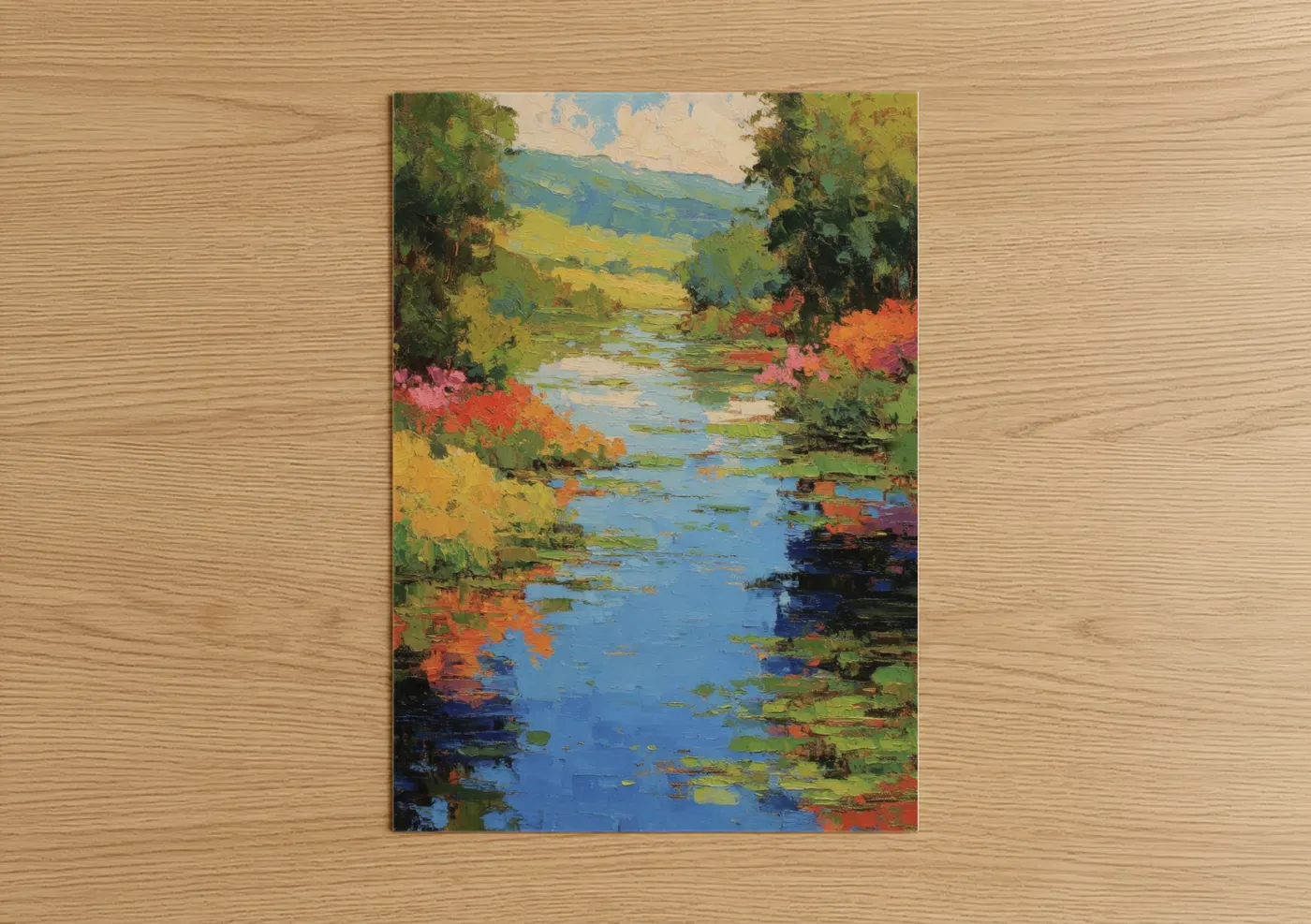 Colorful River Landscape with Wildflowers Wall Art