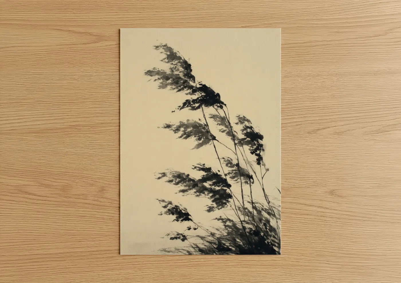 Windswept Grain Field Ink Drawing Wall Art