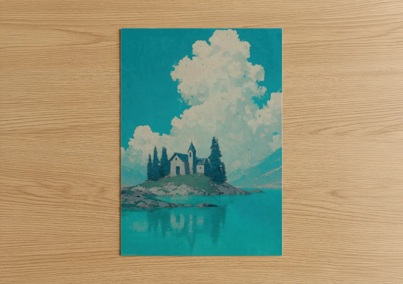 Alpine Chapel Turquoise Lake Reflection Wall Art