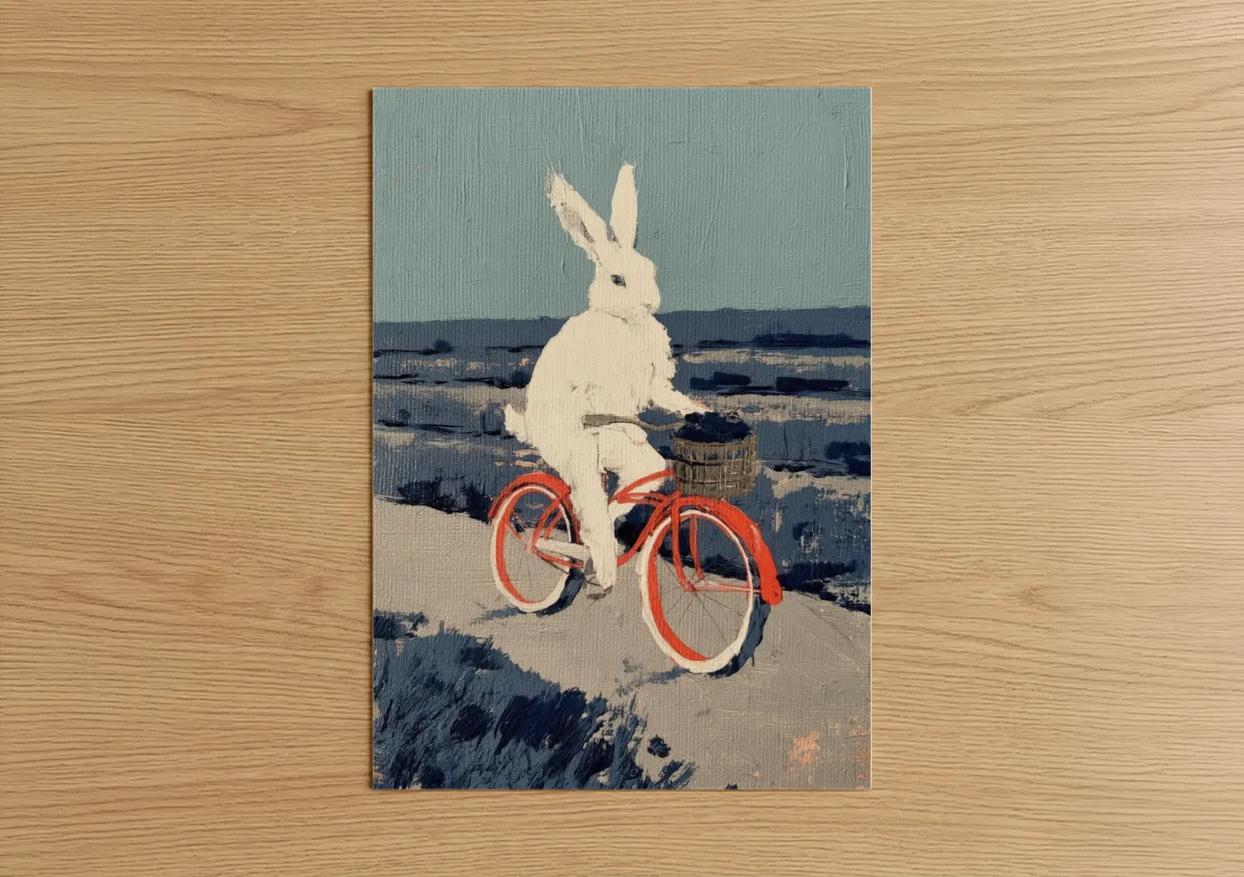 Vintage Rabbit Cyclist Red Bicycle Wall Art