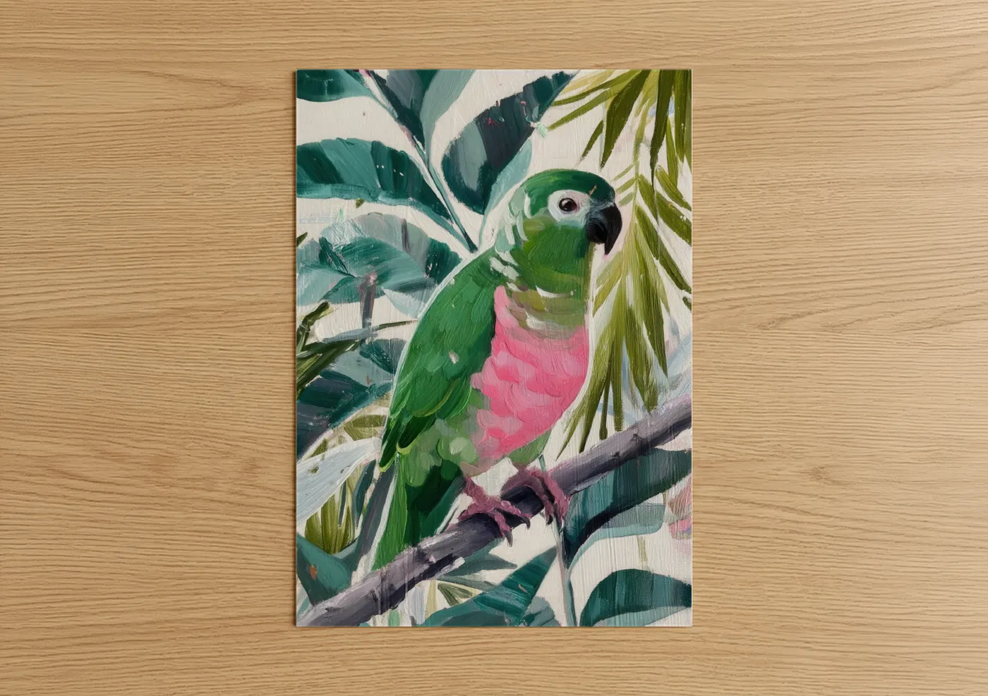 Tropical Kiwi Parrot with Pink Plumage Wall Art