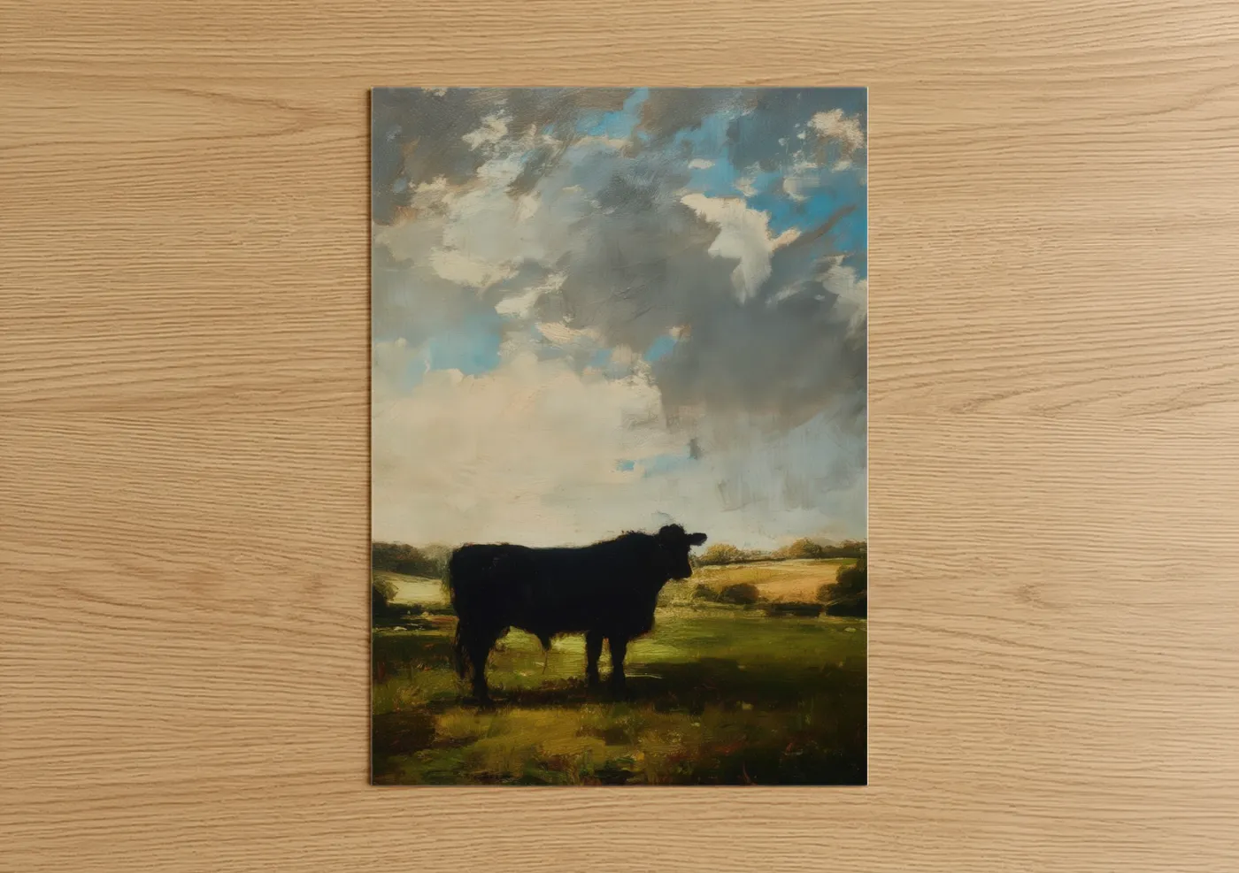 Black Bull Pastoral Landscape Painting Wall Art