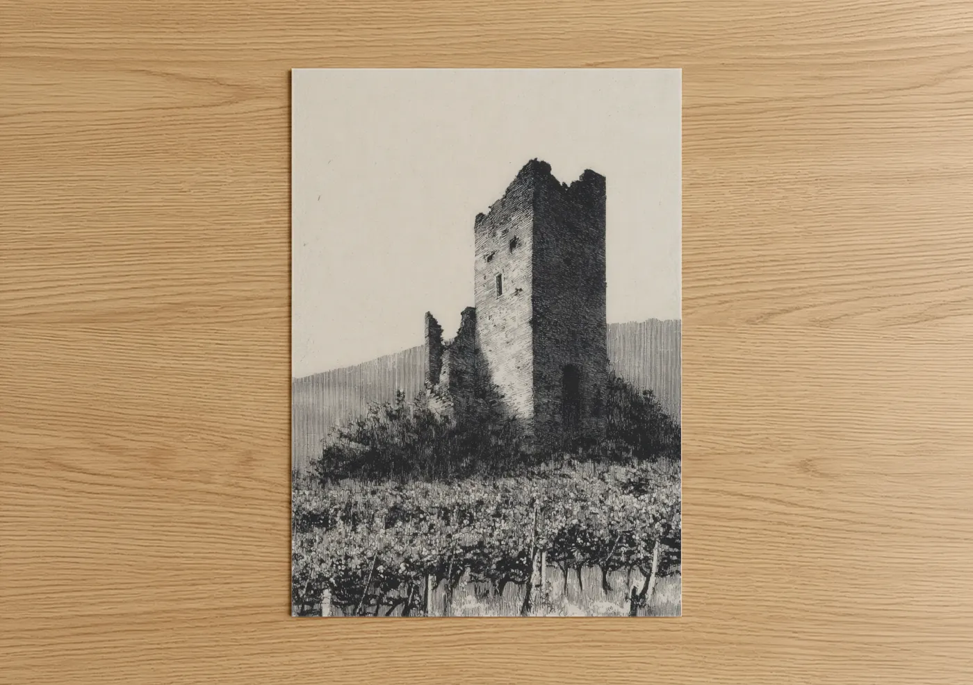Ruined Stone Tower Vineyard Engraving Wall Art