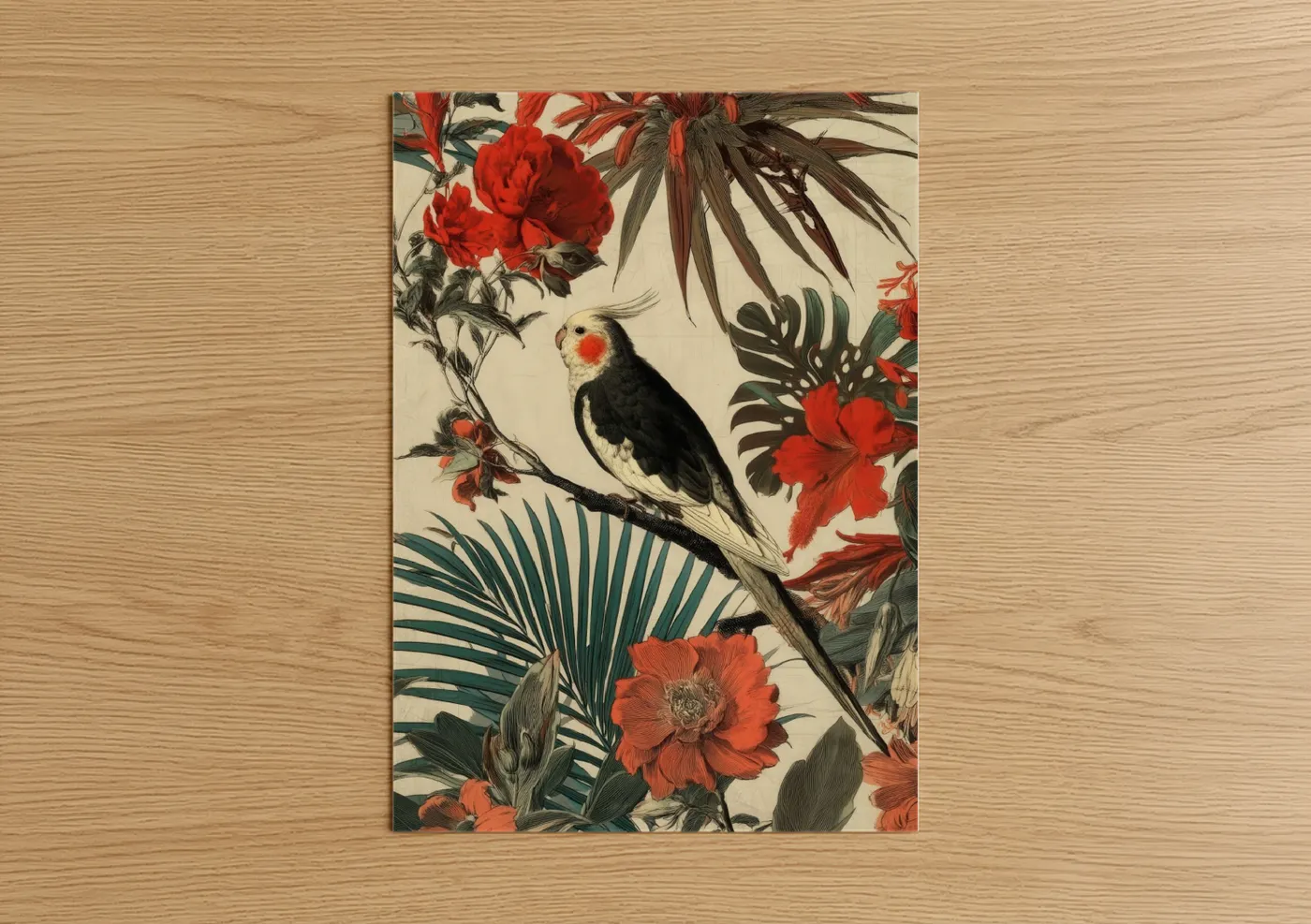 Cockatiel Tropical Garden Botanical Wall Art