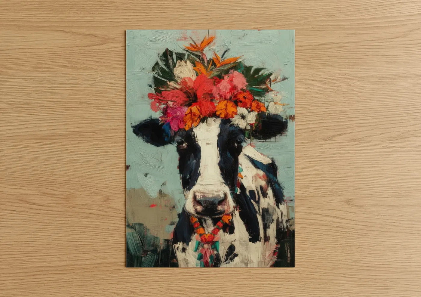 Floral Jersey Cow Portrait Painting Wall Art