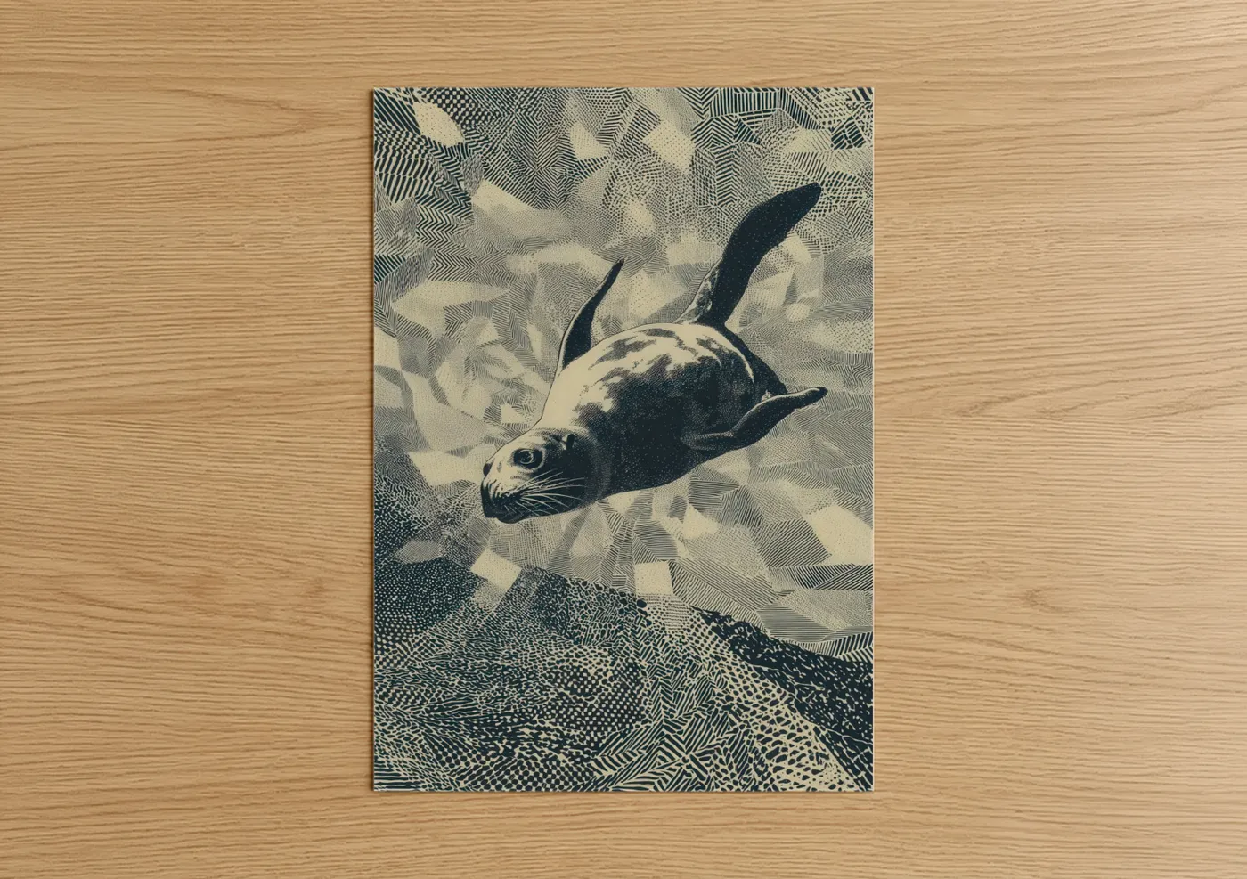 Diving Seal Engraving Artwork Wall Art