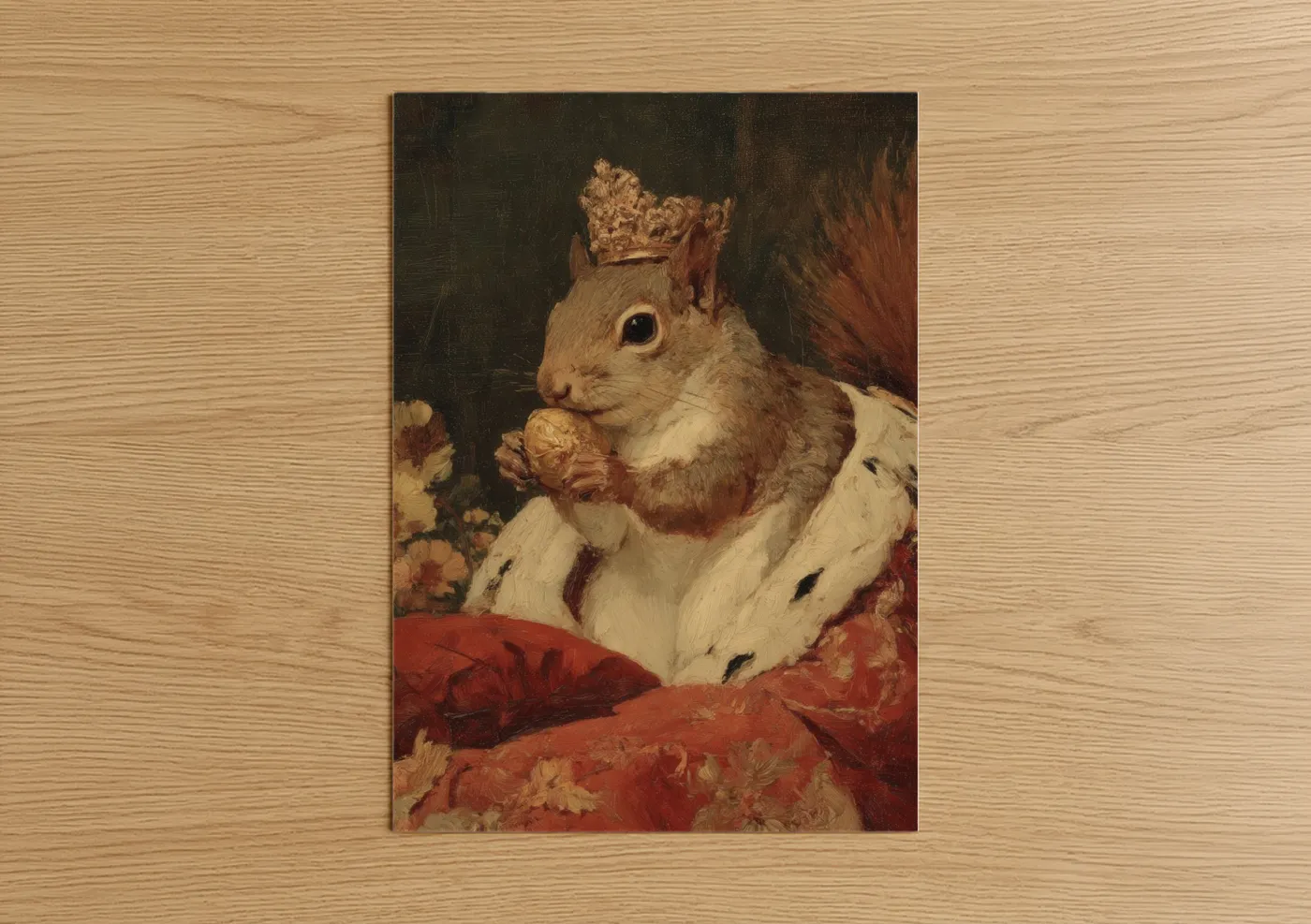 Regal Squirrel Portrait Classical Oil Painting Wall Art