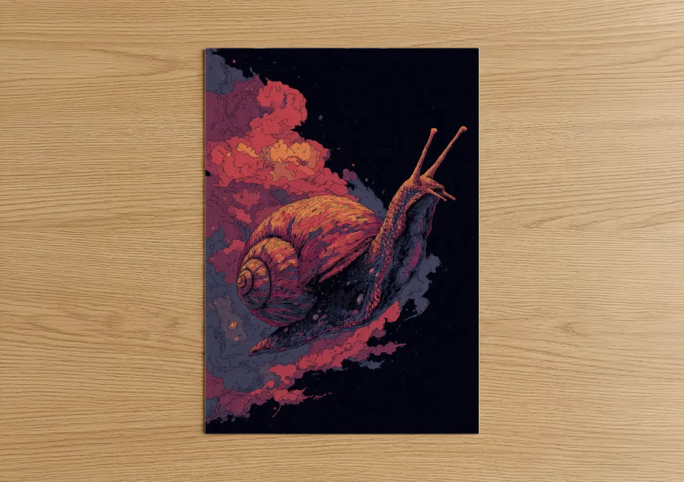 Cosmic Snail Illustration Dark Sky Wall Art