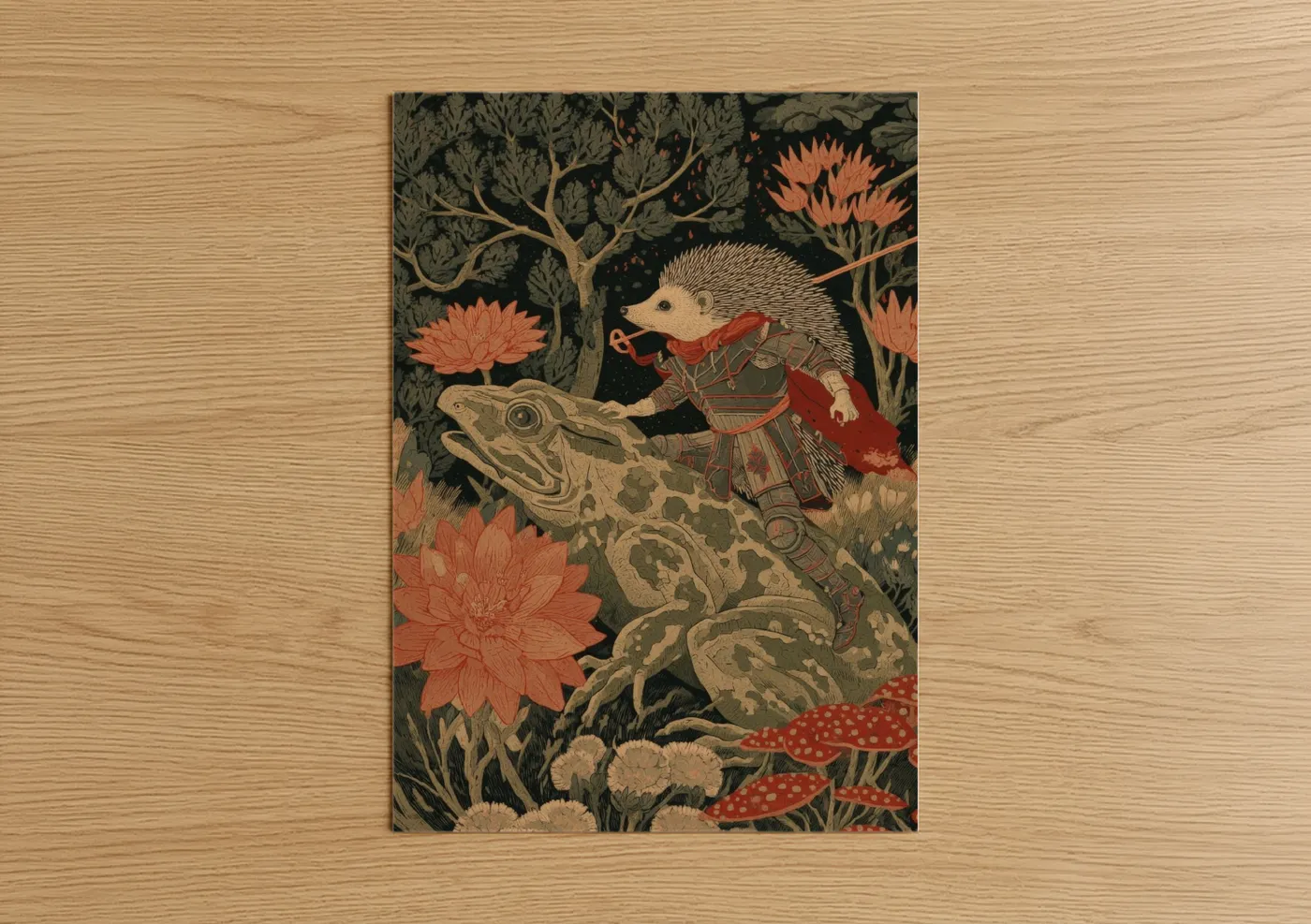 Armored Hedgehog Japanese Woodblock Wall Art