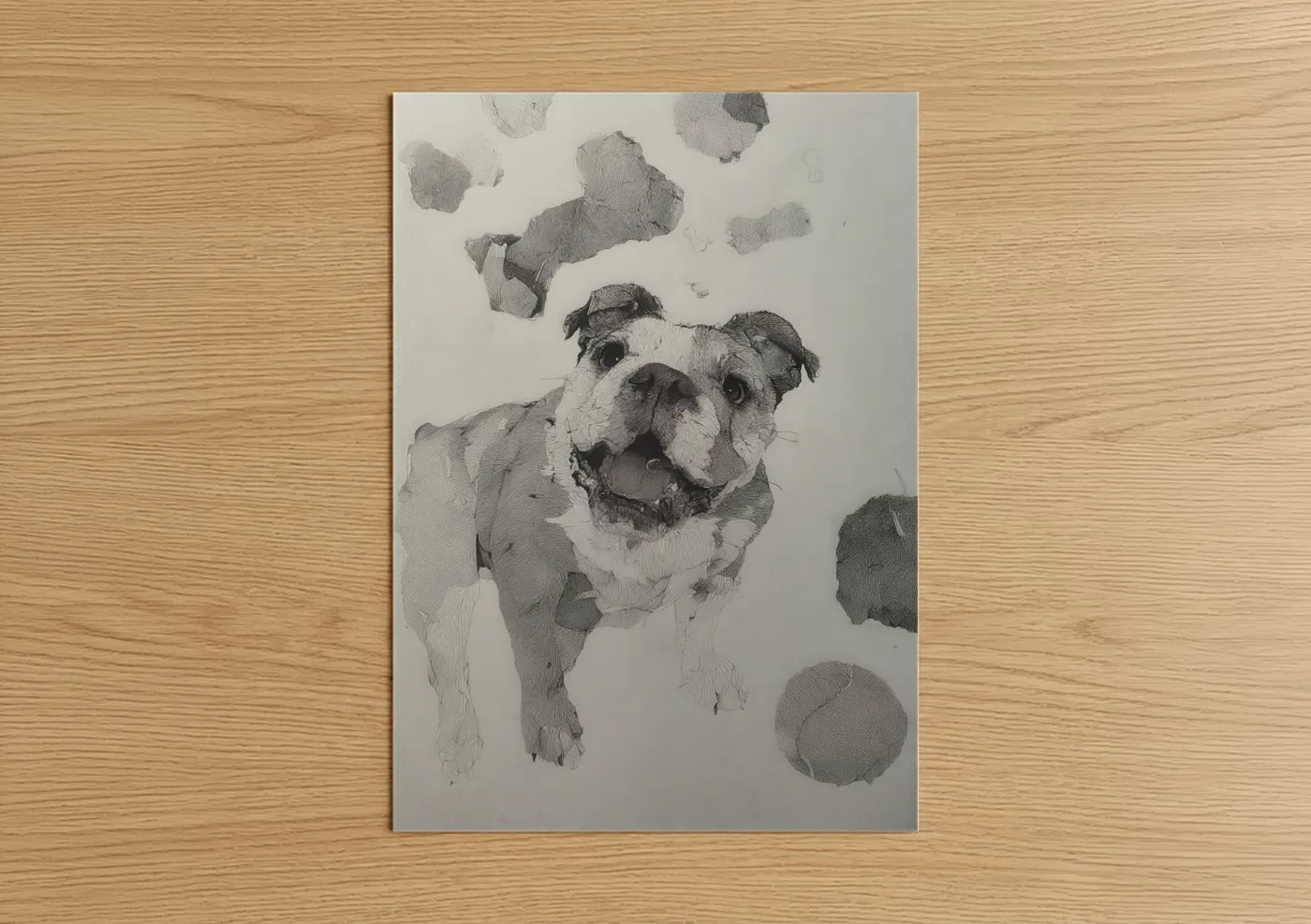Playful Bulldog Sketch Wall Art