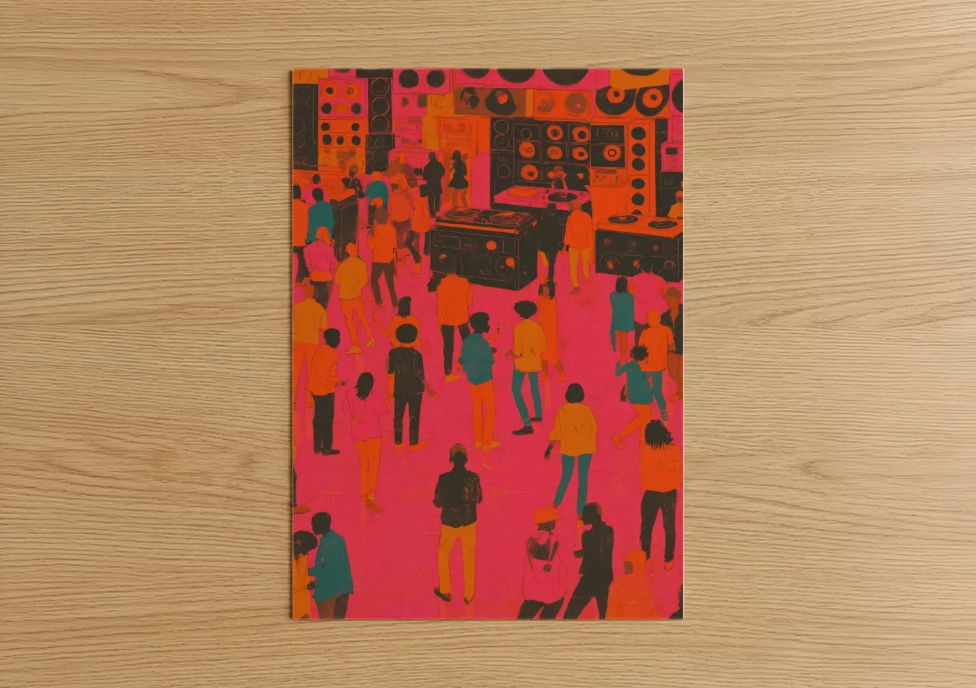 Neon Funk Party Crowd Illustration Wall Art