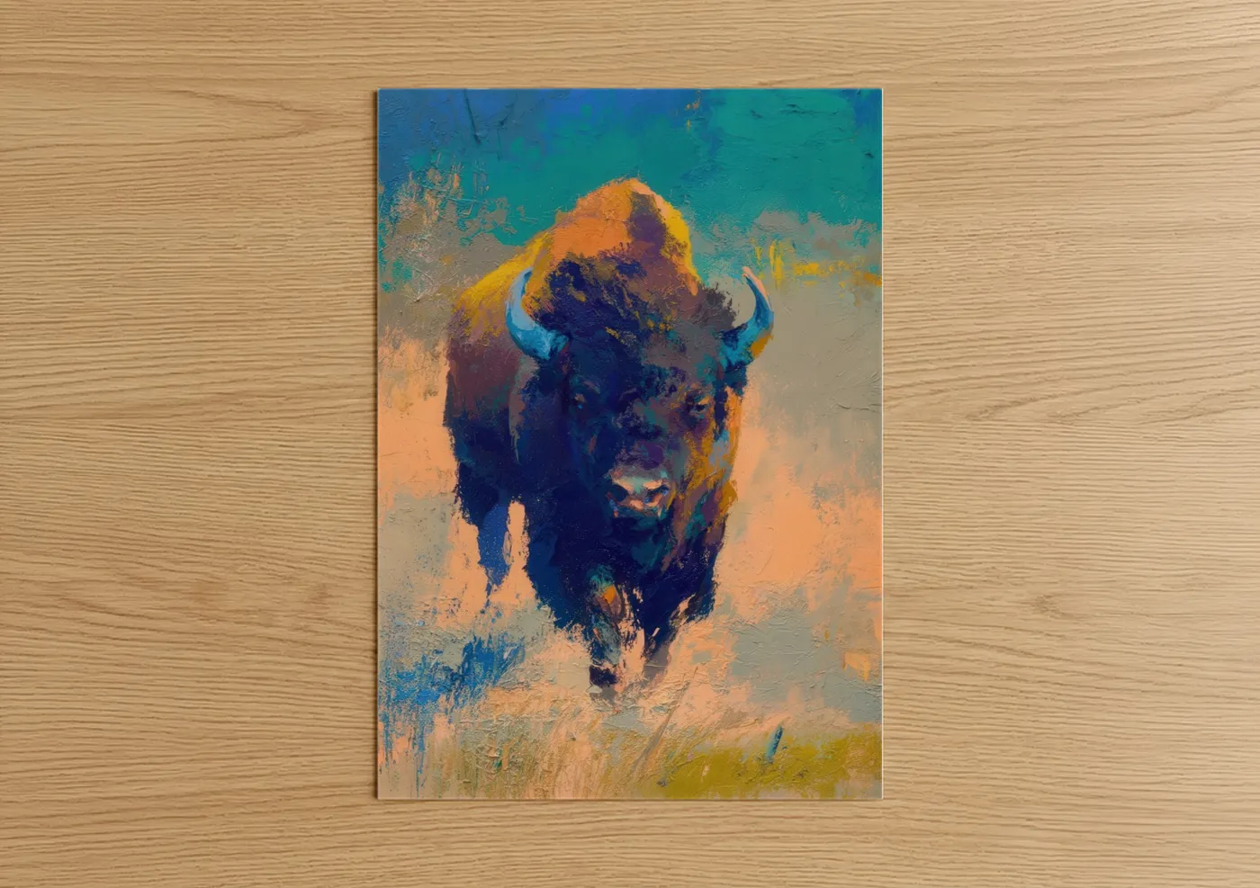 Golden Bison Abstract Painting Wall Art