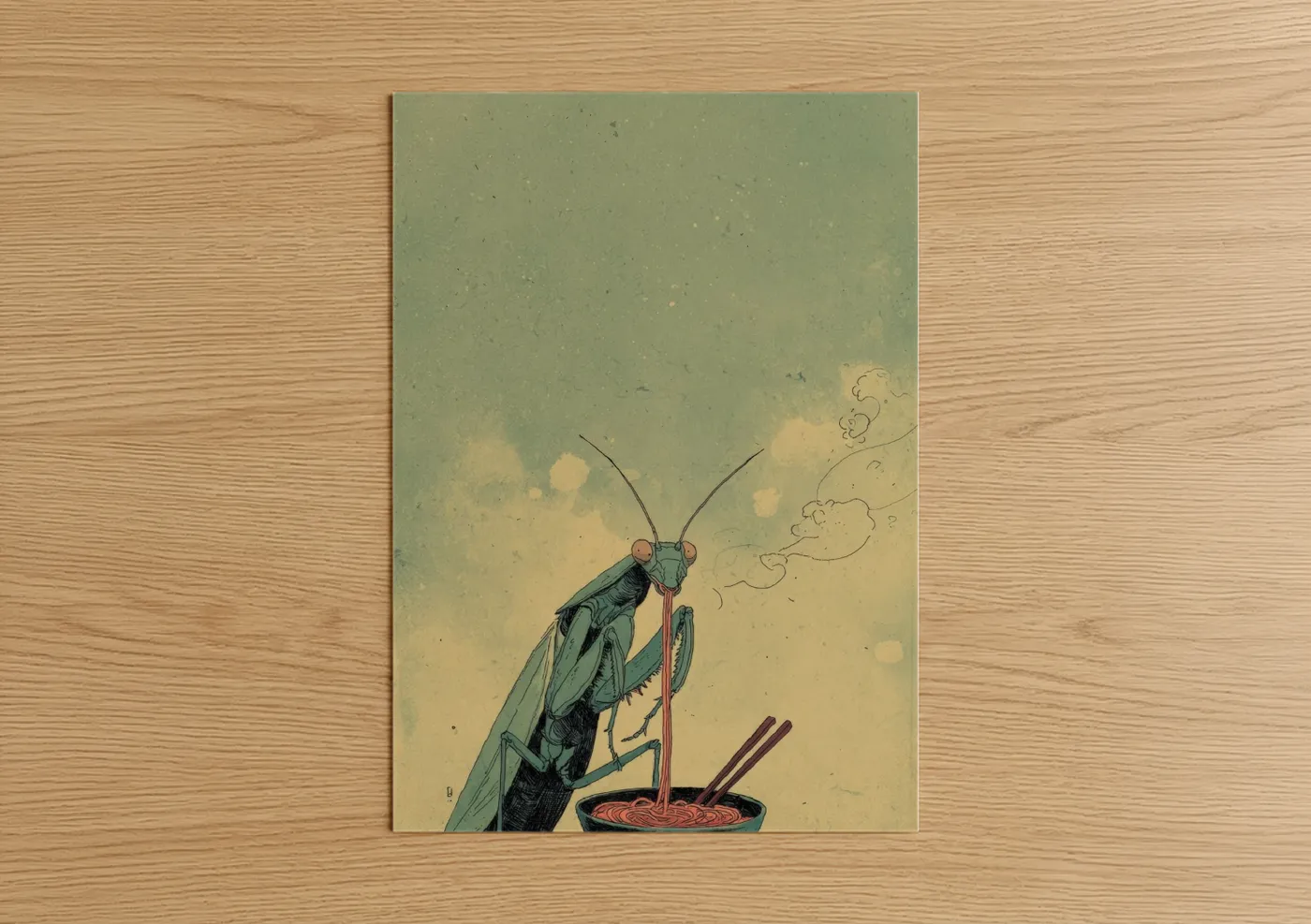 Curious Praying Mantis Illustration Wall Art