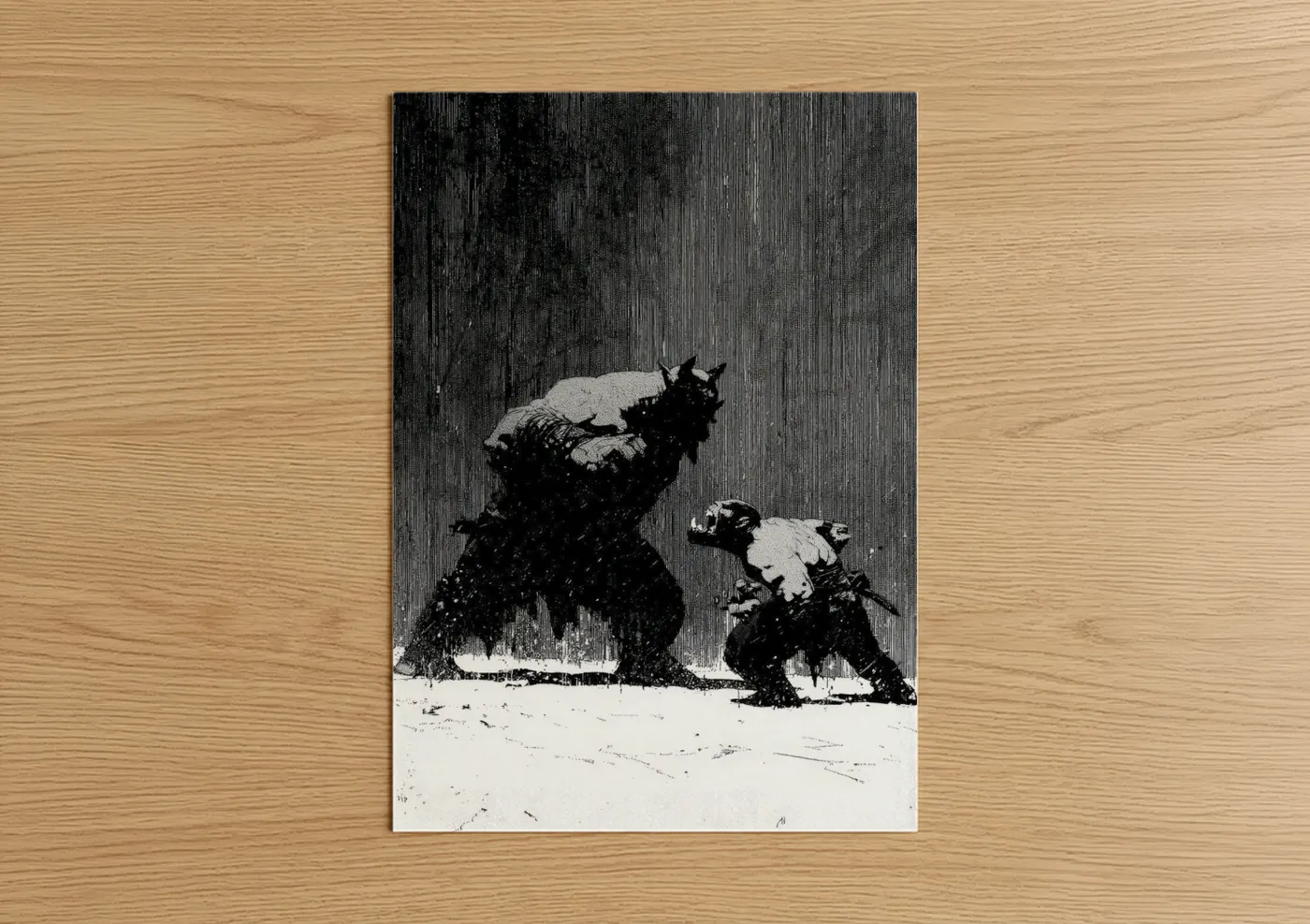 Snowy Orc Battle Mythical Creature Wall Art