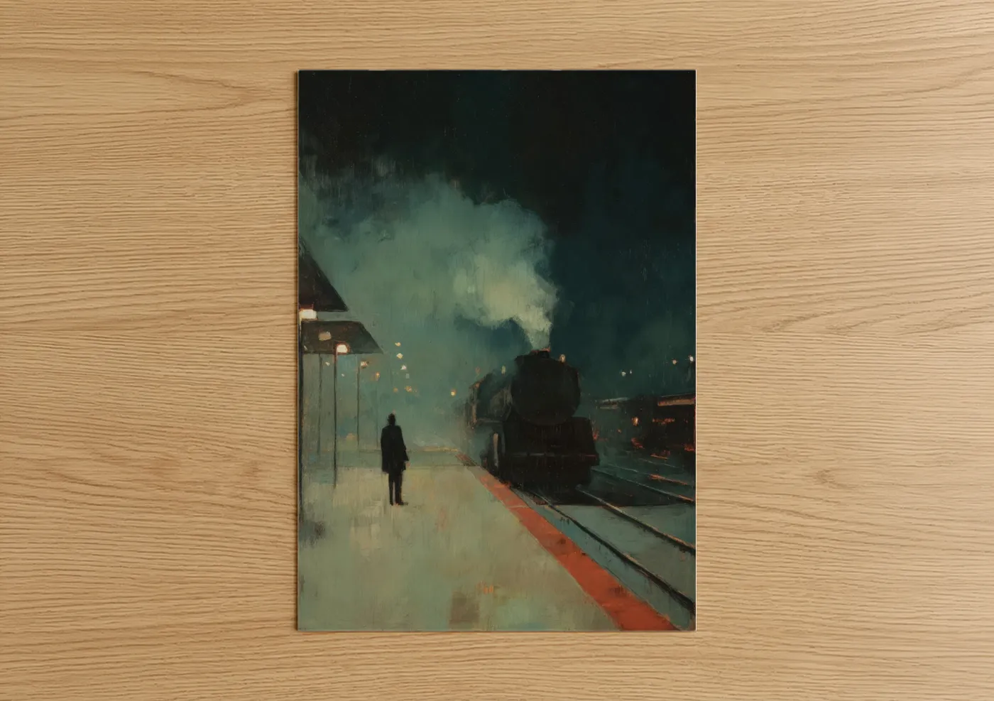 Vintage Steam Train Night Station Wall Art