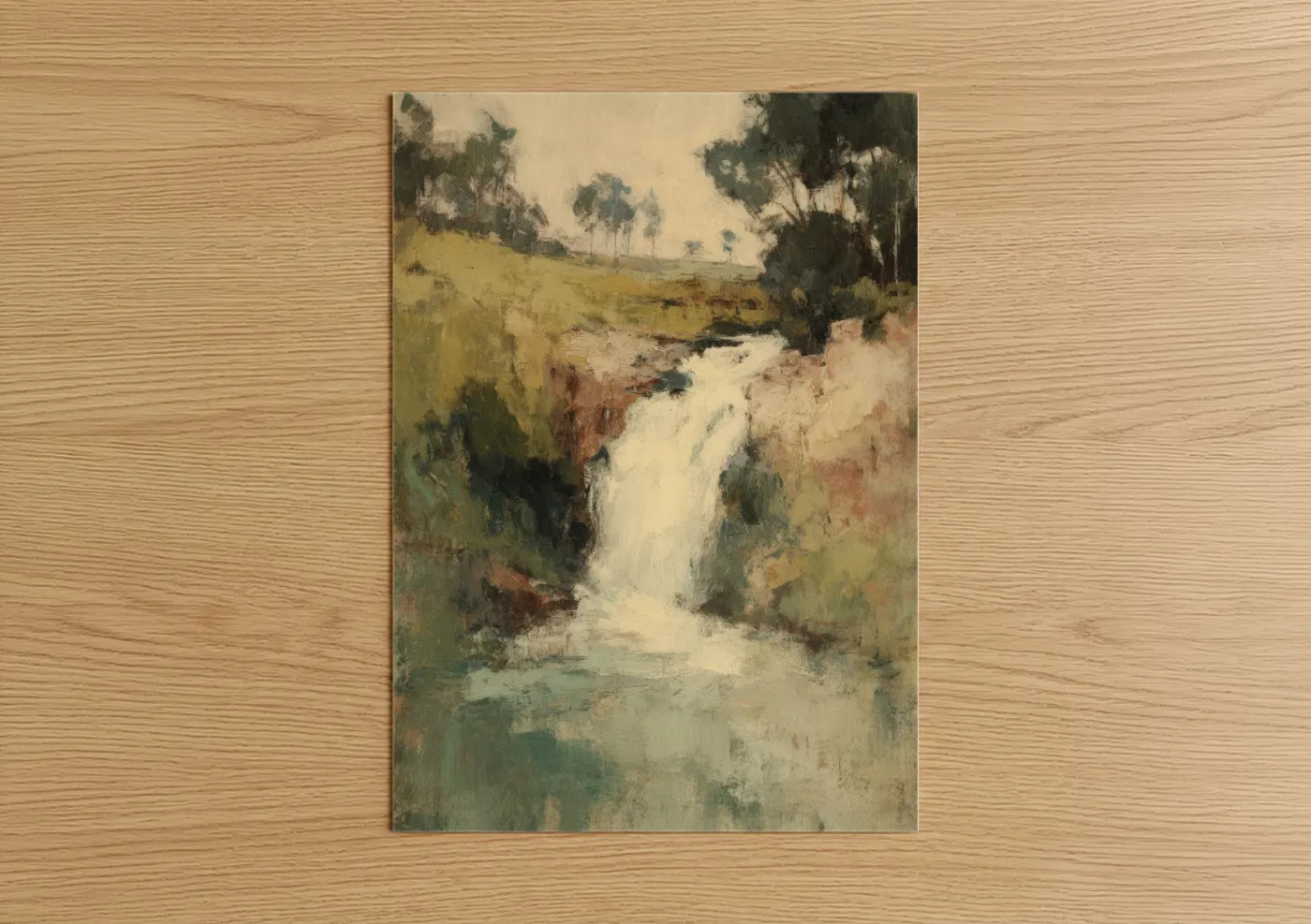 Pastoral Waterfall Landscape Painting Wall Art