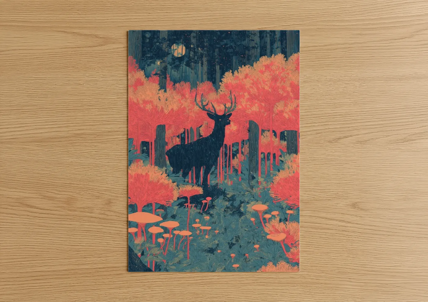 Alien Deer Neon Forest Landscape Wall Art