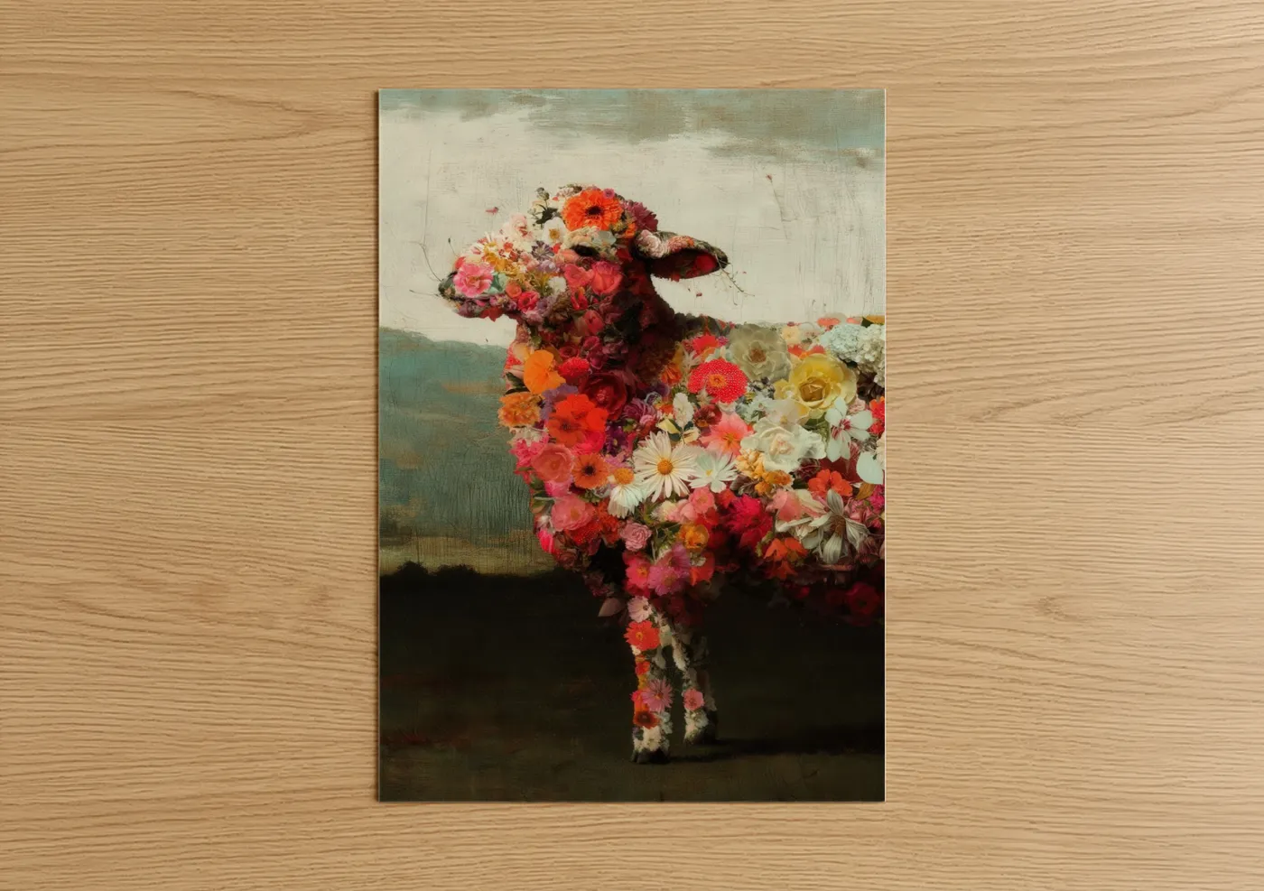 Floral Sheep Flower Collage Wall Art