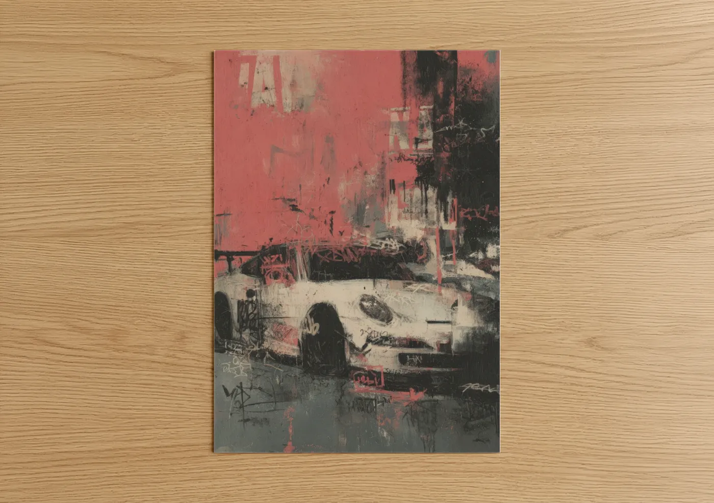 Crimson Speedster Sports Car Abstract Wall Art