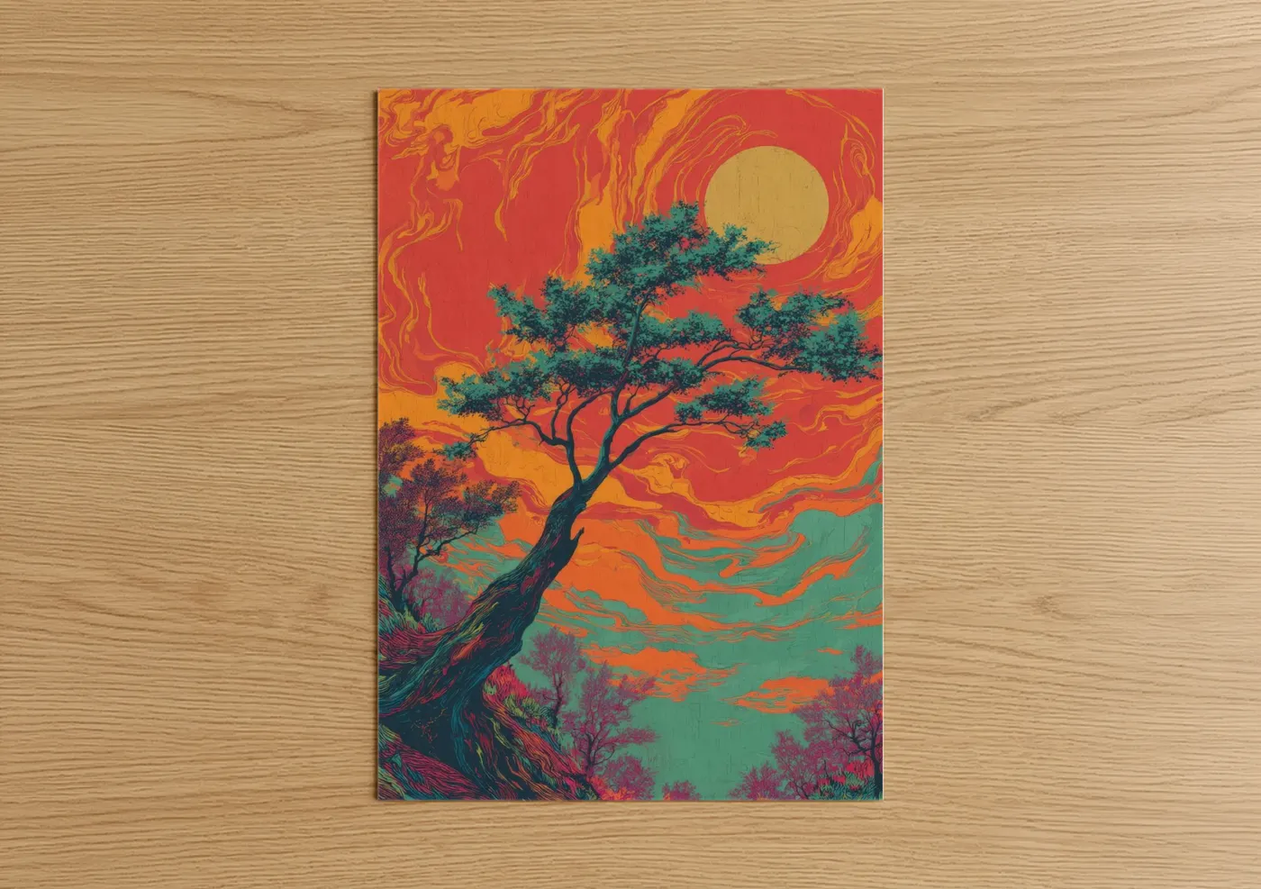 Crimson Cypress Sunset Tree Wall Art