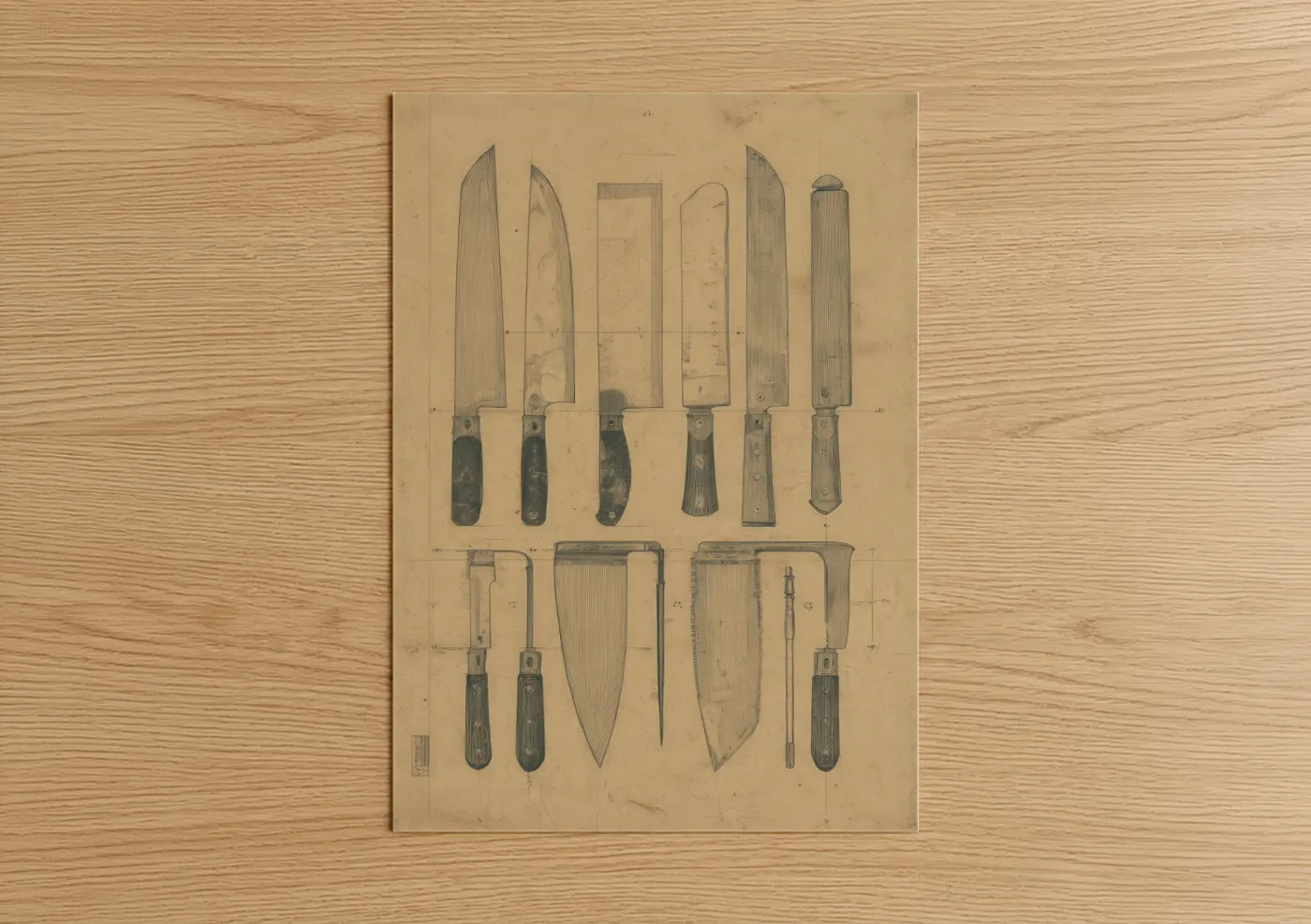 Vintage Butcher Knives Technical Illustration Wall Art