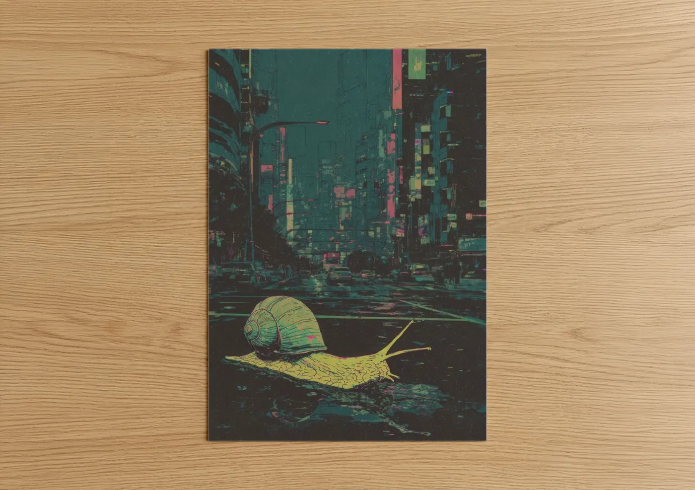 Urban Snail Cyberpunk City Wall Art