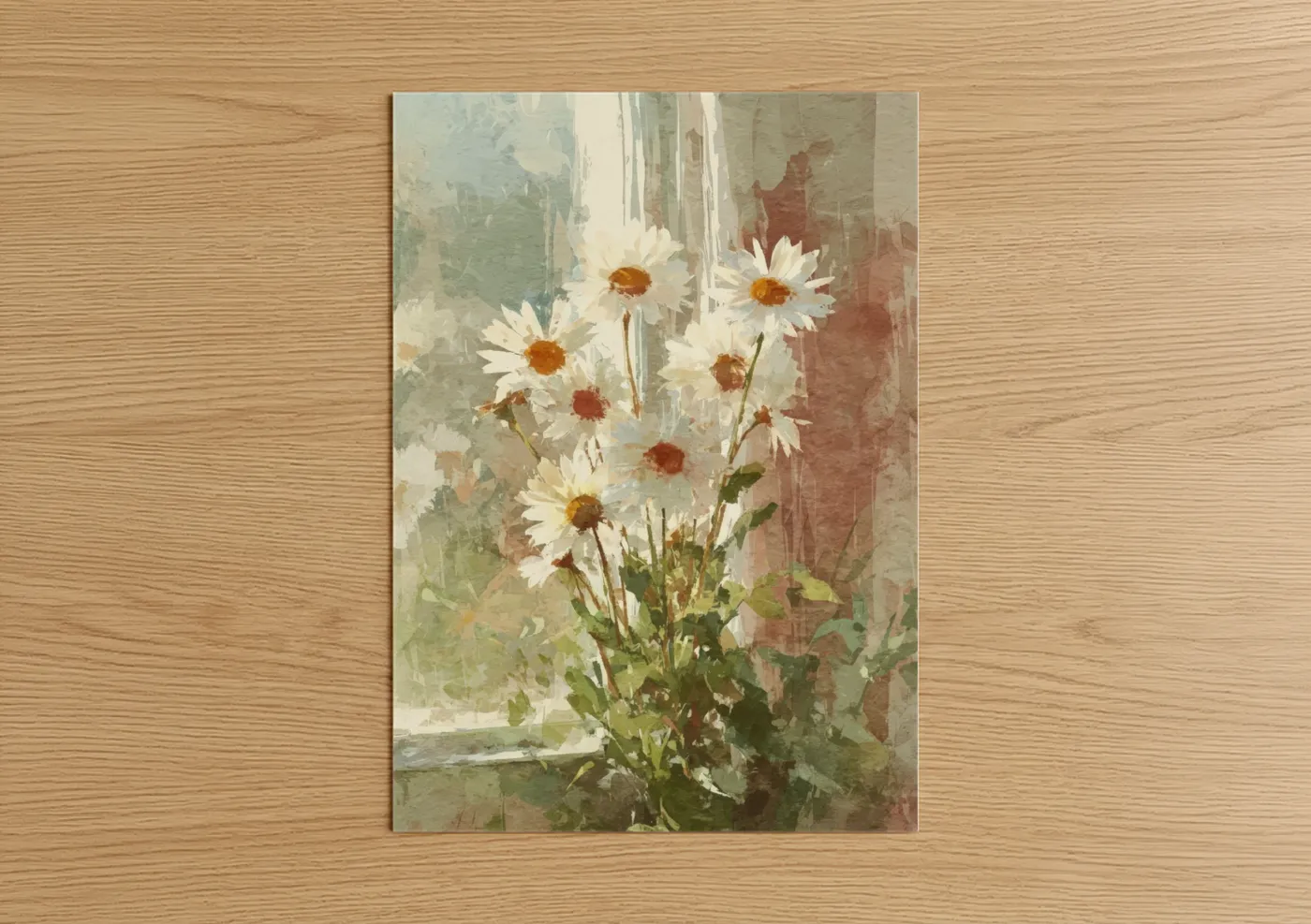 Watercolor Daisy Flowers Window Light Wall Art