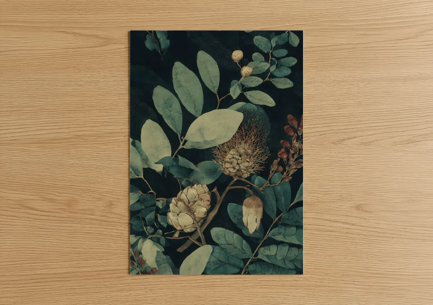 Botanical Protea Dark Botanical Illustration Wall Art