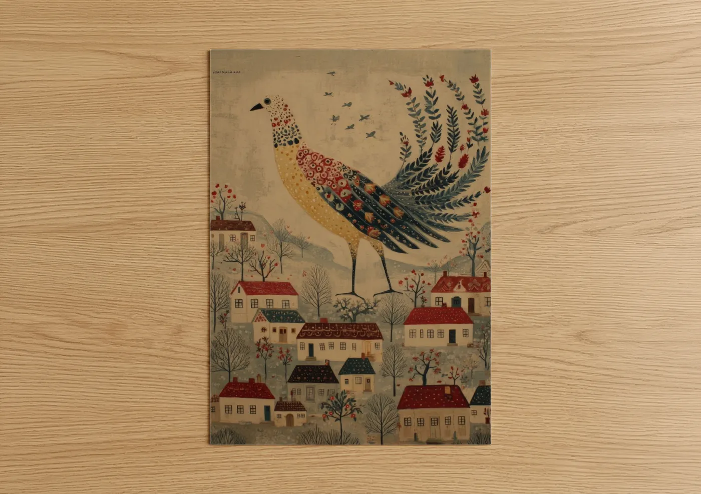 Storybook Phoenix Village Illustration Wall Art