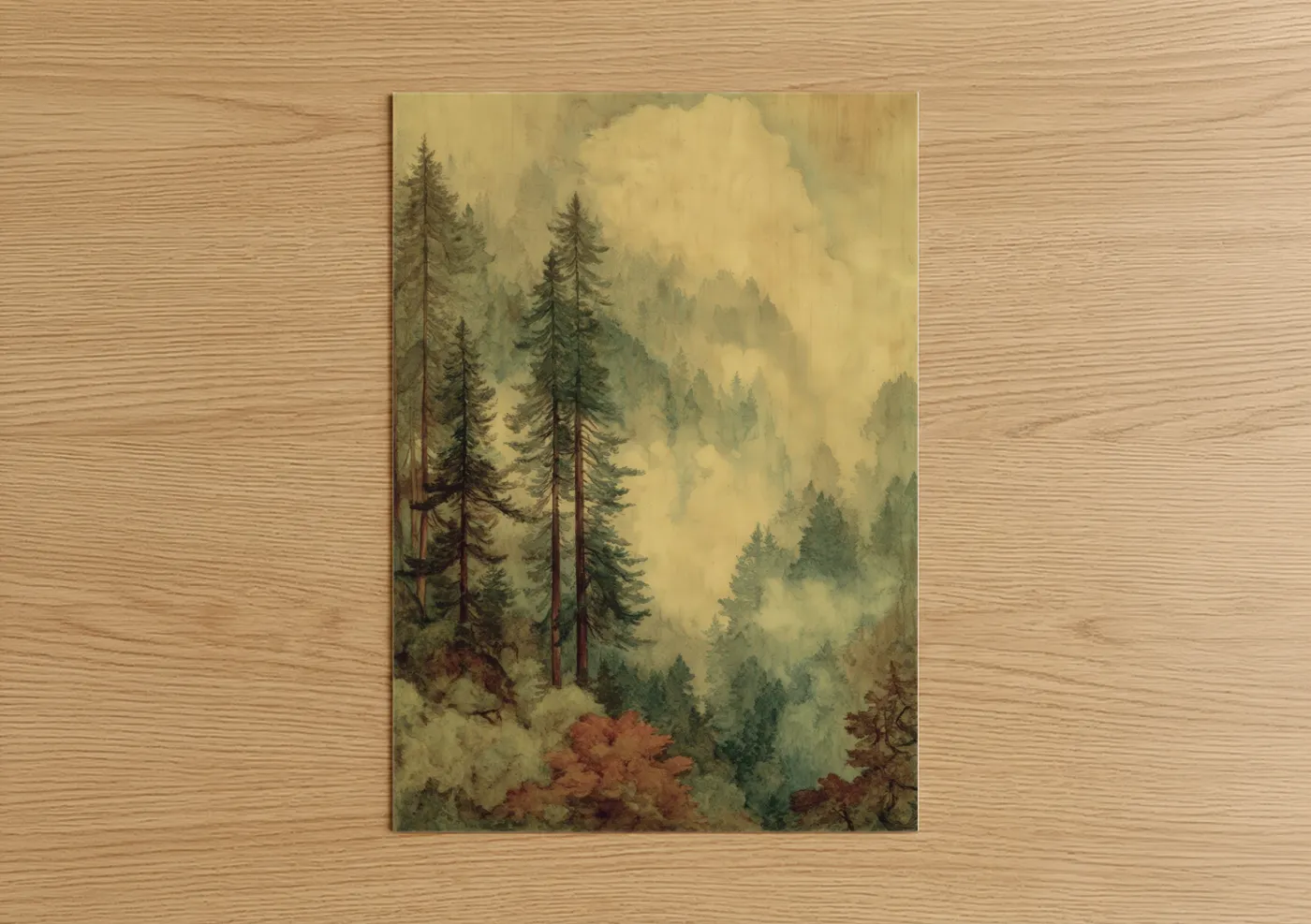 Misty Forest Pine Trees Watercolor Wall Art