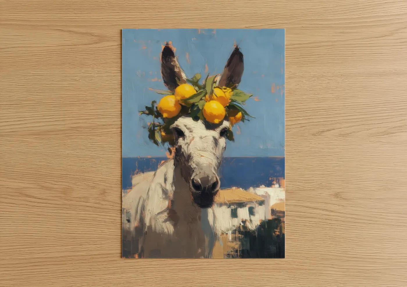 Whimsical Donkey with Lemons Oil Painting Wall Art