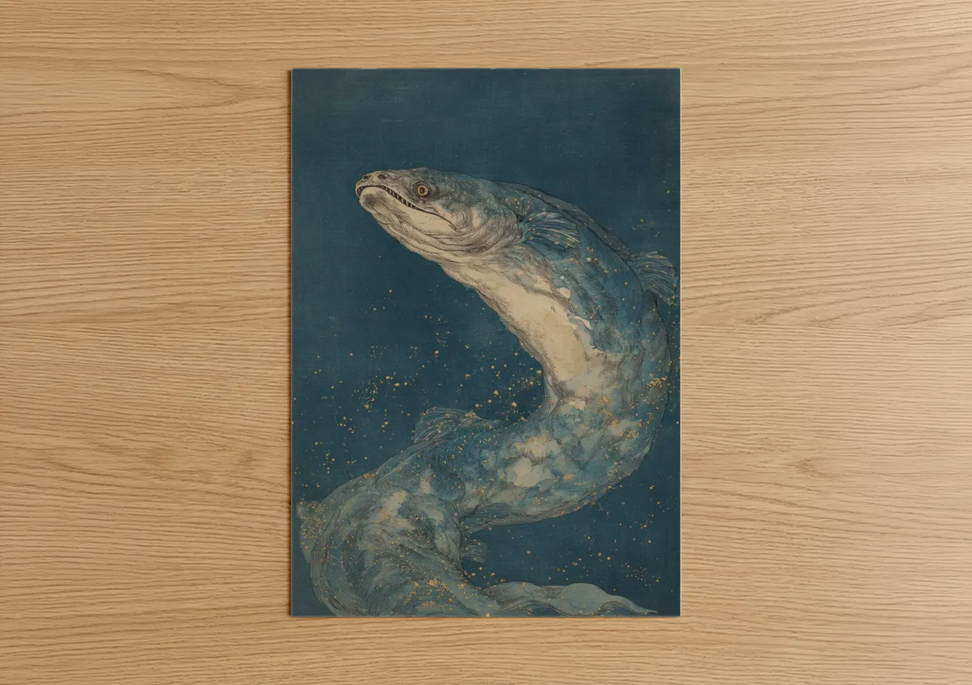 Golden Eel Watercolor Sea Illustration Wall Art