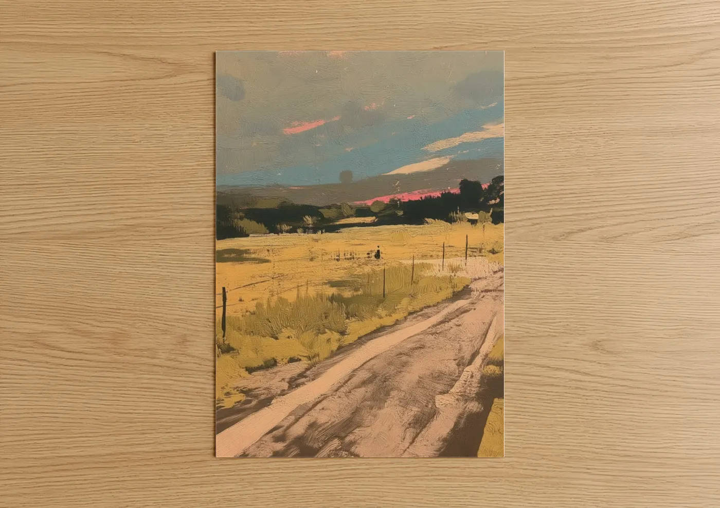 Golden Field Sunset Rural Landscape Wall Art