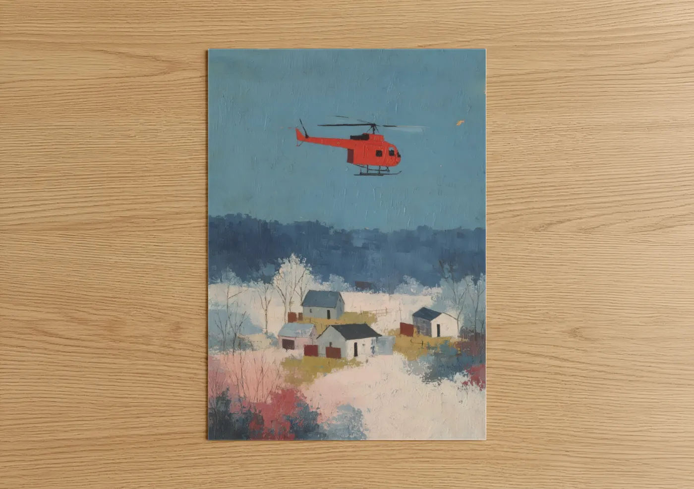 Red Rescue Helicopter Winter Landscape Wall Art