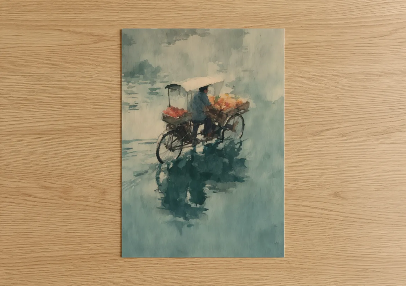 Rainy Day Flower Vendor Rickshaw Wall Art