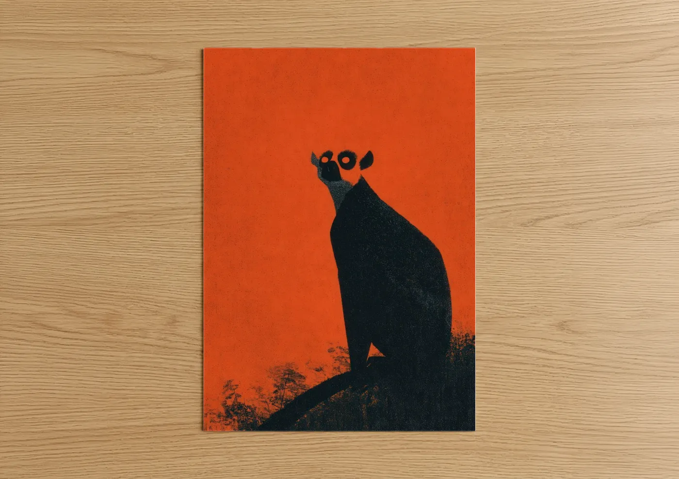 Black Silhouette Lemur Orange Sunset Wall Art