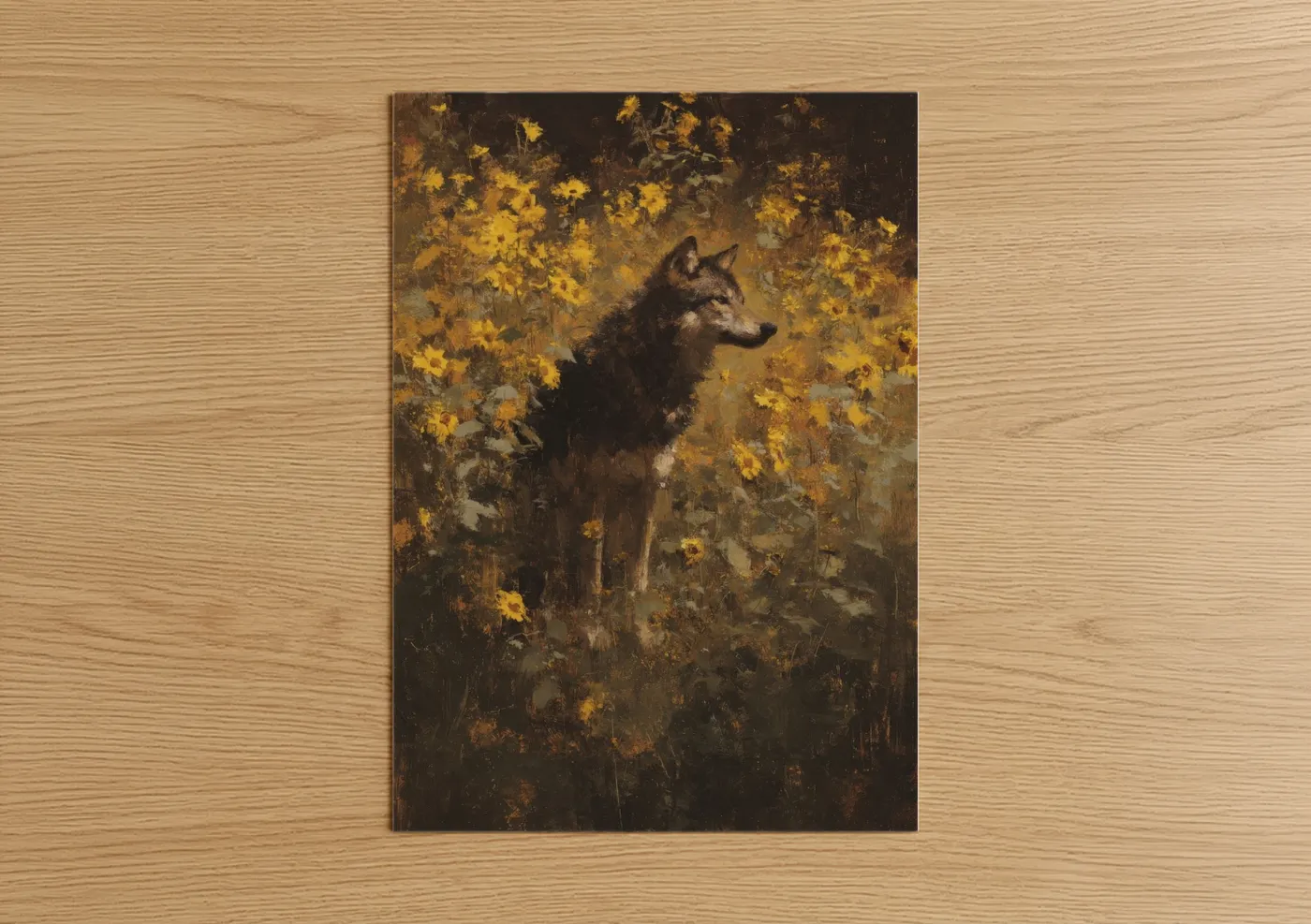 Wolf in Golden Sunflower Field Wall Art