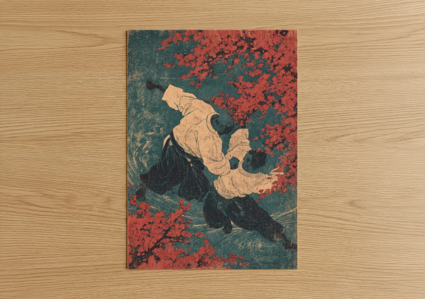 Crimson Judo Match Japanese Woodblock Wall Art
