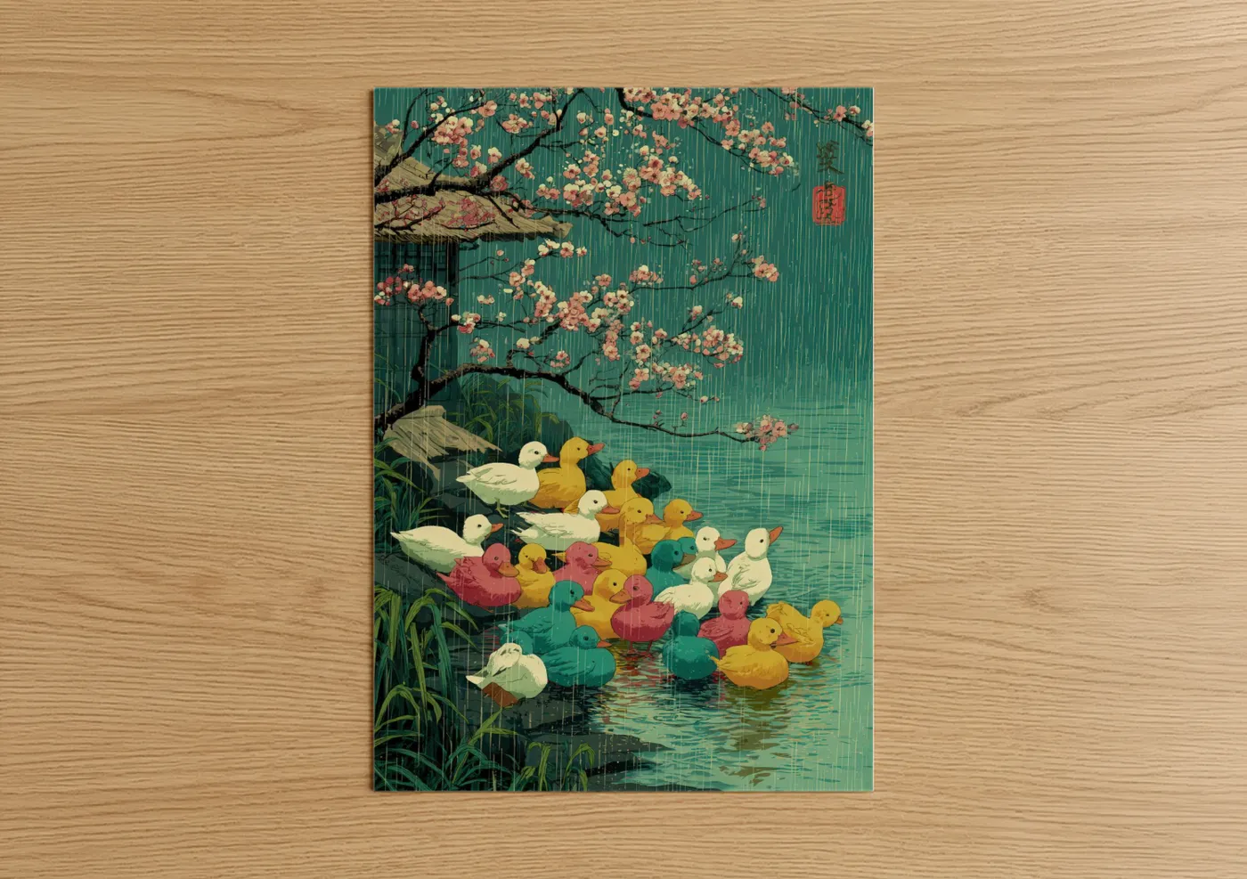 Cherry Blossom Ducks Japanese Wall Art