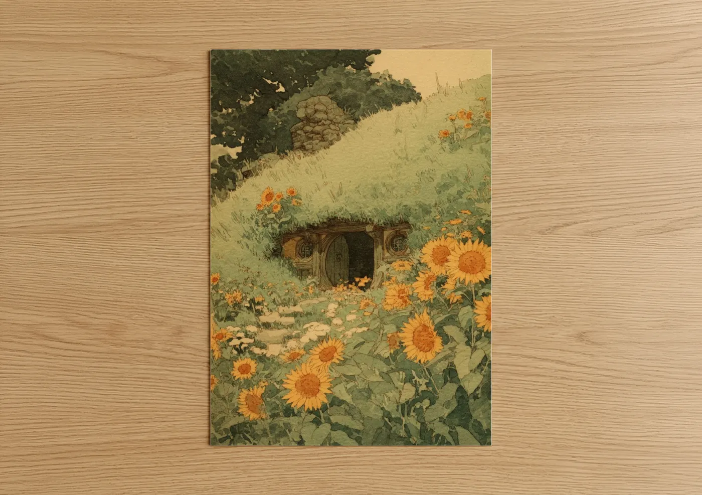 Hobbit Hole Sunflower Garden Fairytale Wall Art