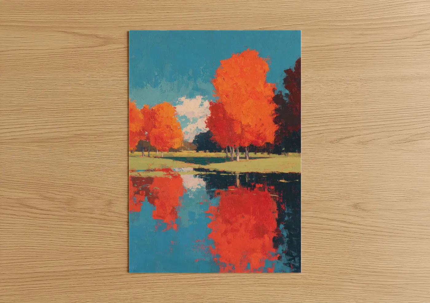 Autumn Golf Course Landscape Red Trees Wall Art