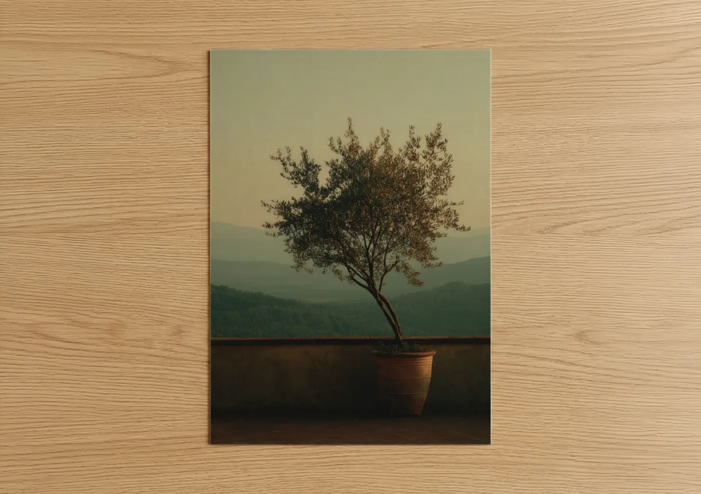 Misty Mountain Olive Tree Landscape Wall Art
