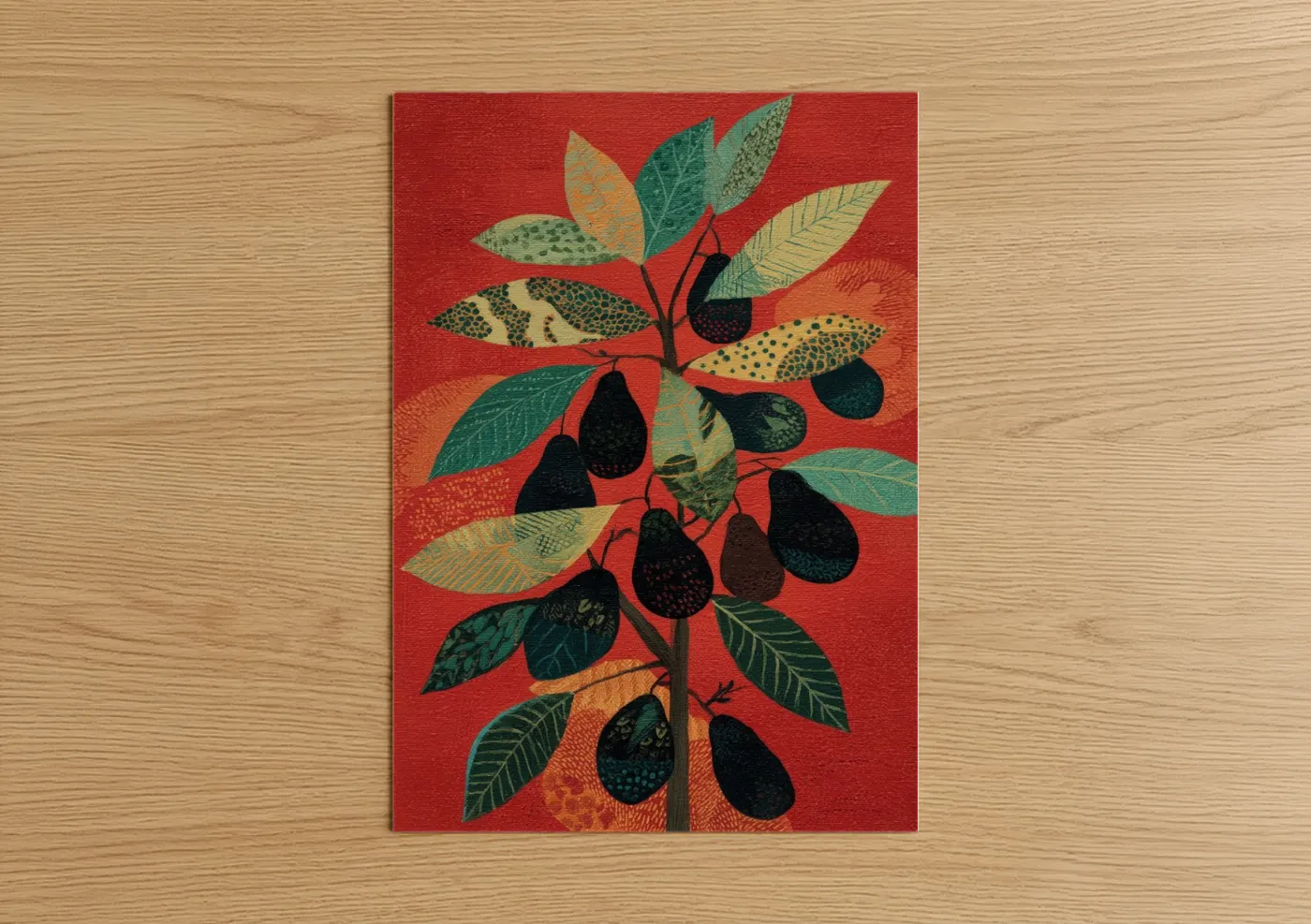 Crimson Fruit Tree Contemporary Botanical Wall Art