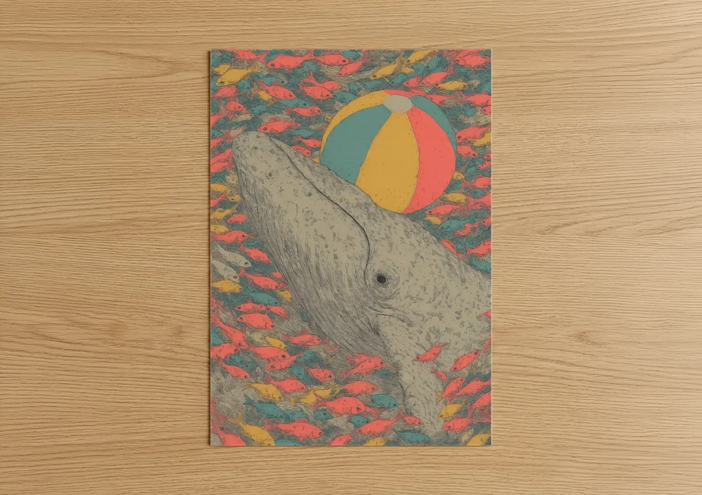 Gray Whale Playing with Beach Ball Wall Art