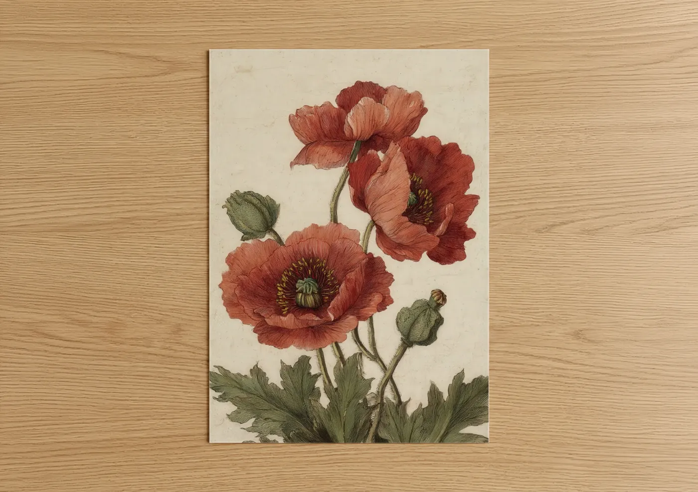 Crimson Poppies Botanical Watercolor Wall Art