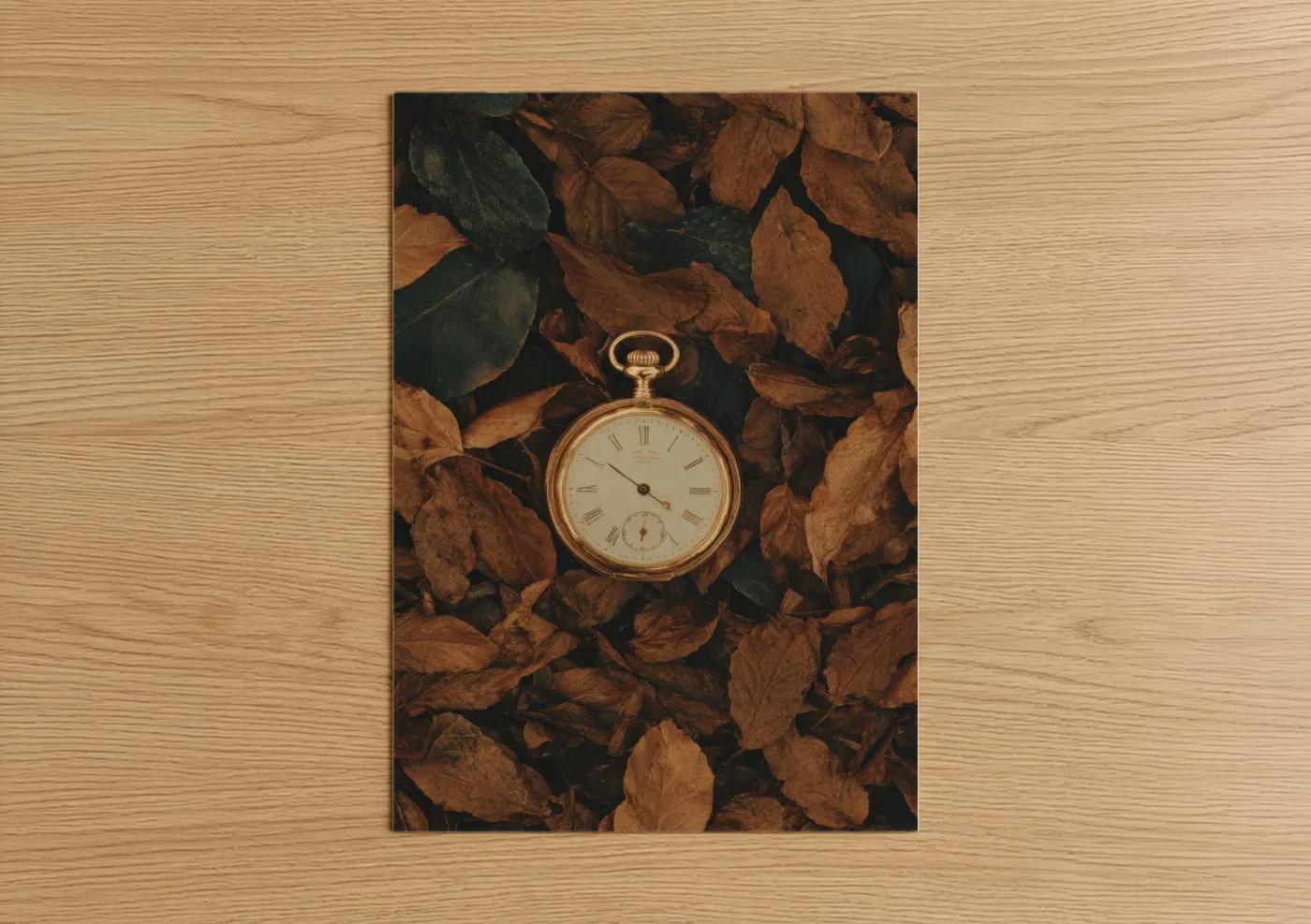 Vintage Pocket Watch Autumn Leaves Wall Art