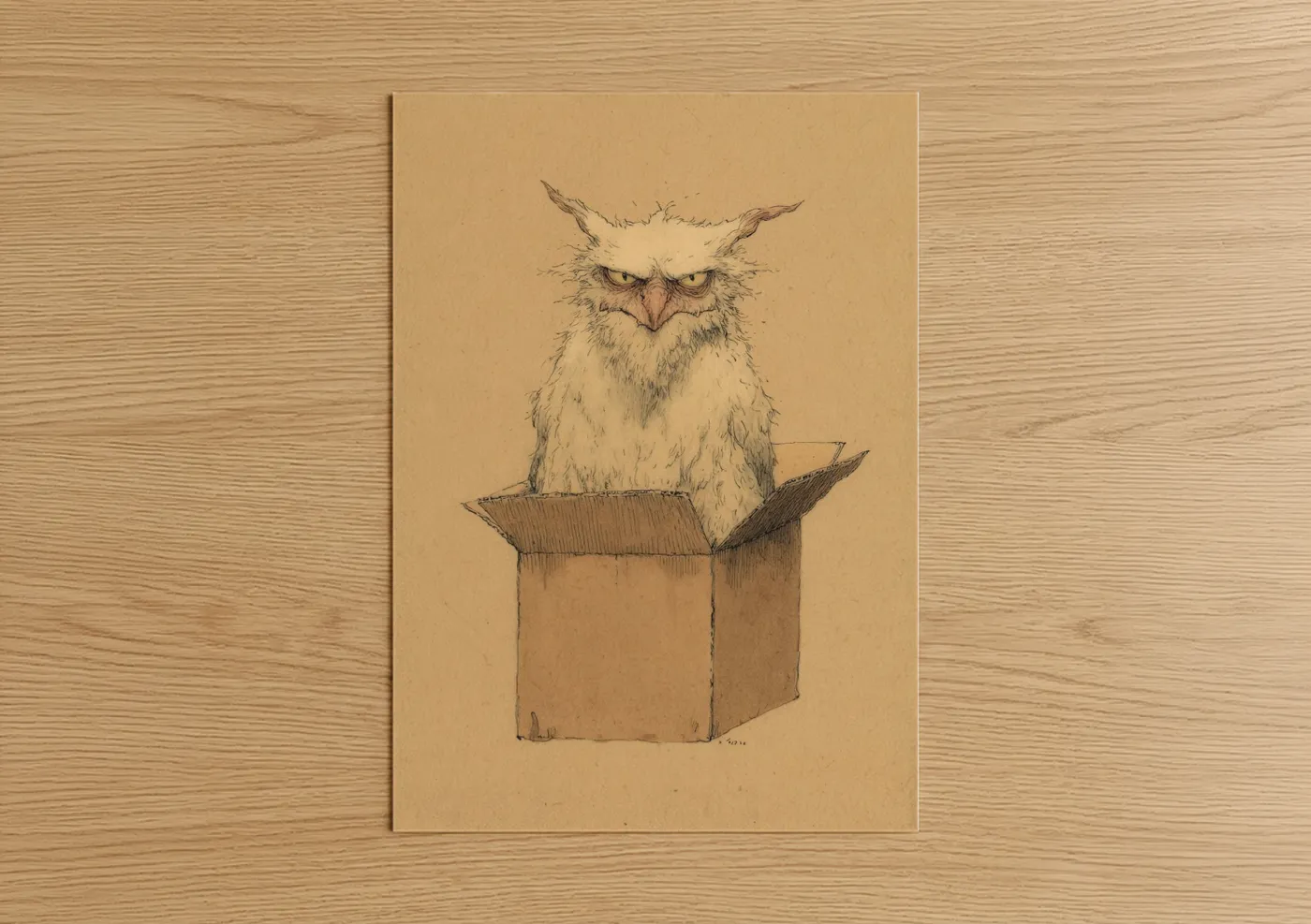 Grumpy Griffin Illustration Pen Drawing Wall Art