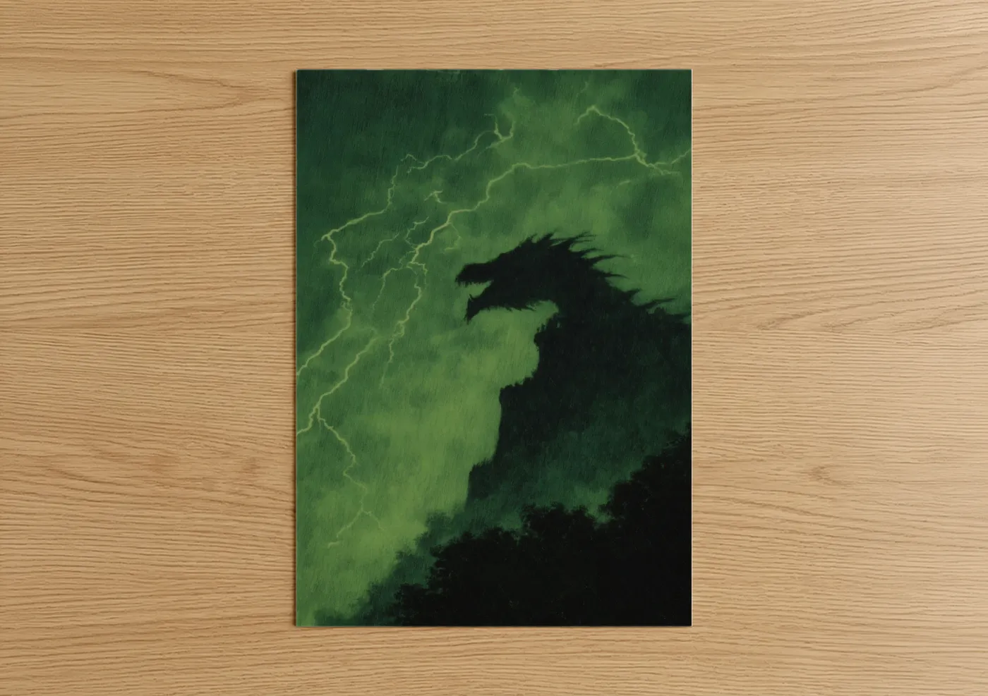 Dark Dragon Lightning Storm Fantasy Wall Art